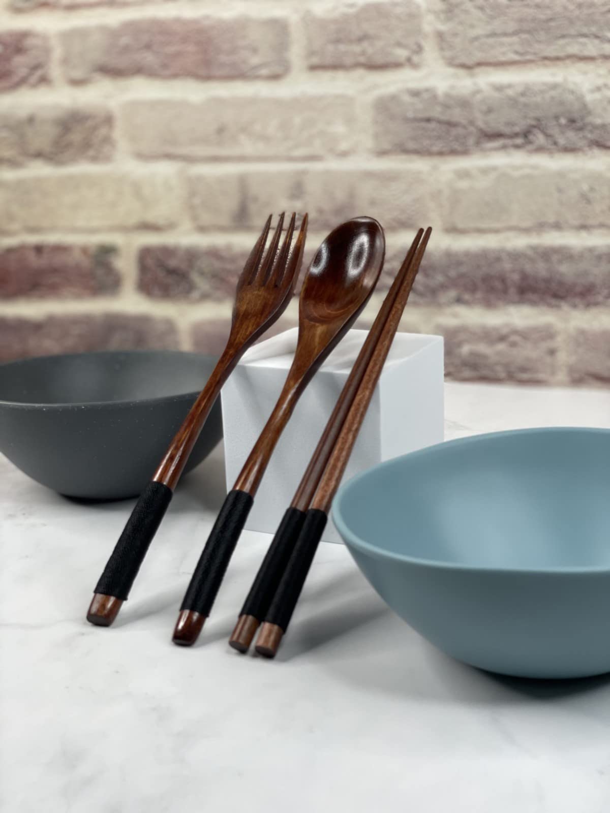Printsupremacy 3-Piece Japanese Wooden Utensil Set Spoon Fork And Chopsticks With Floral Pouch, Foodie Travel Novelty Business,
