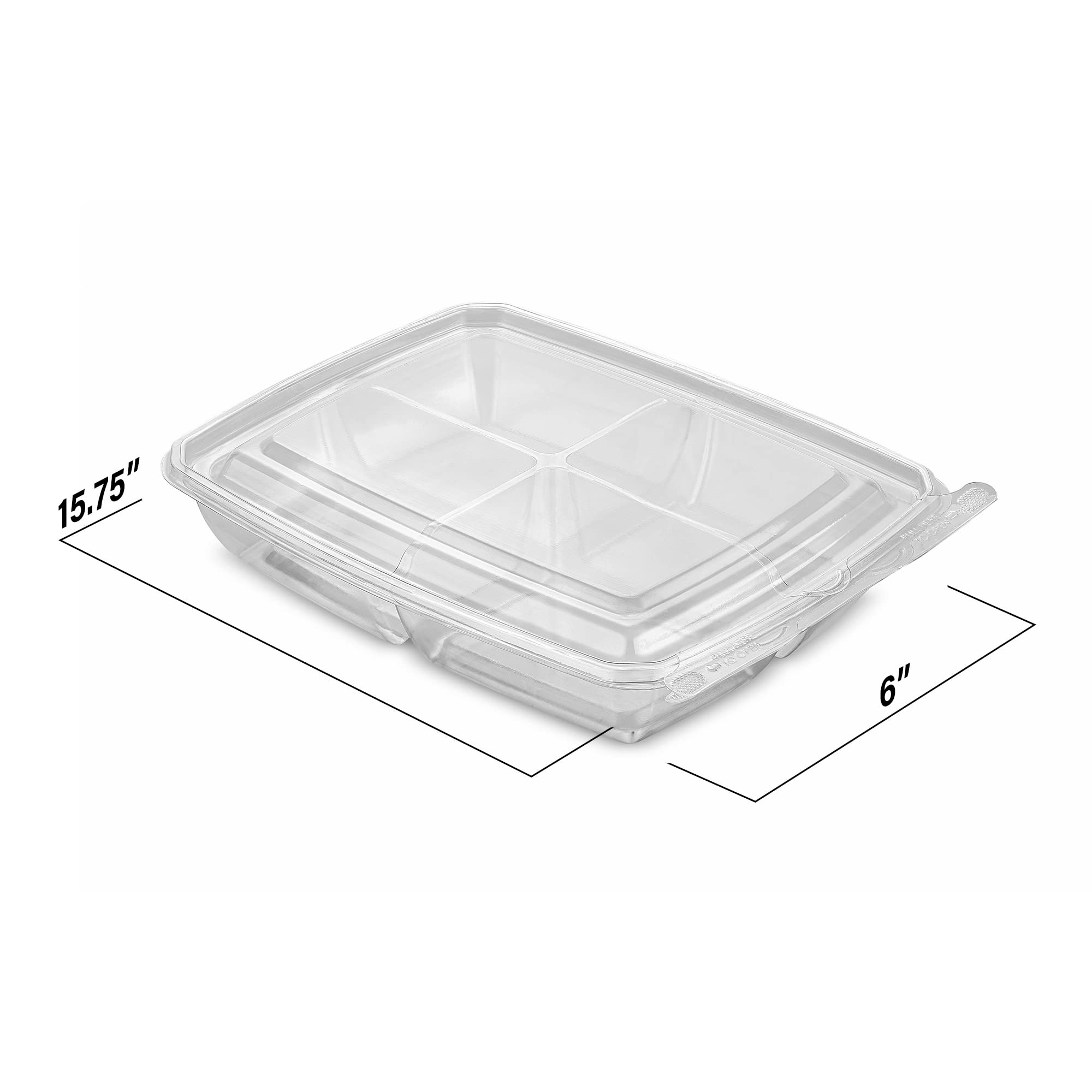 Mt Products Plastic 4 Compartment Snack Containers 6'' X 7'' - Disposable Divided Bento Box For Fruit And Vegetables (Pack Of 15