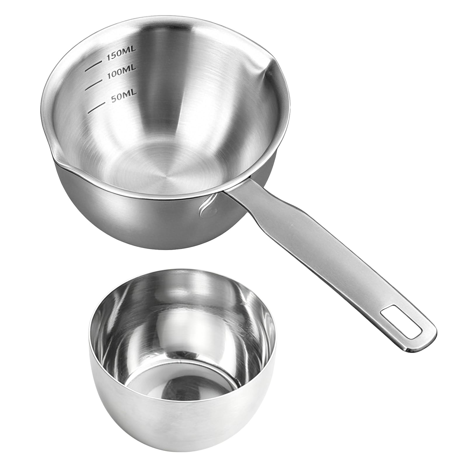 Mini 304 Stainless Steel Oil Ladle with Seasoning Bowl, Small Melting Sauce Pot, Butter Warmer with Pour Spout, Ergonomic Handle