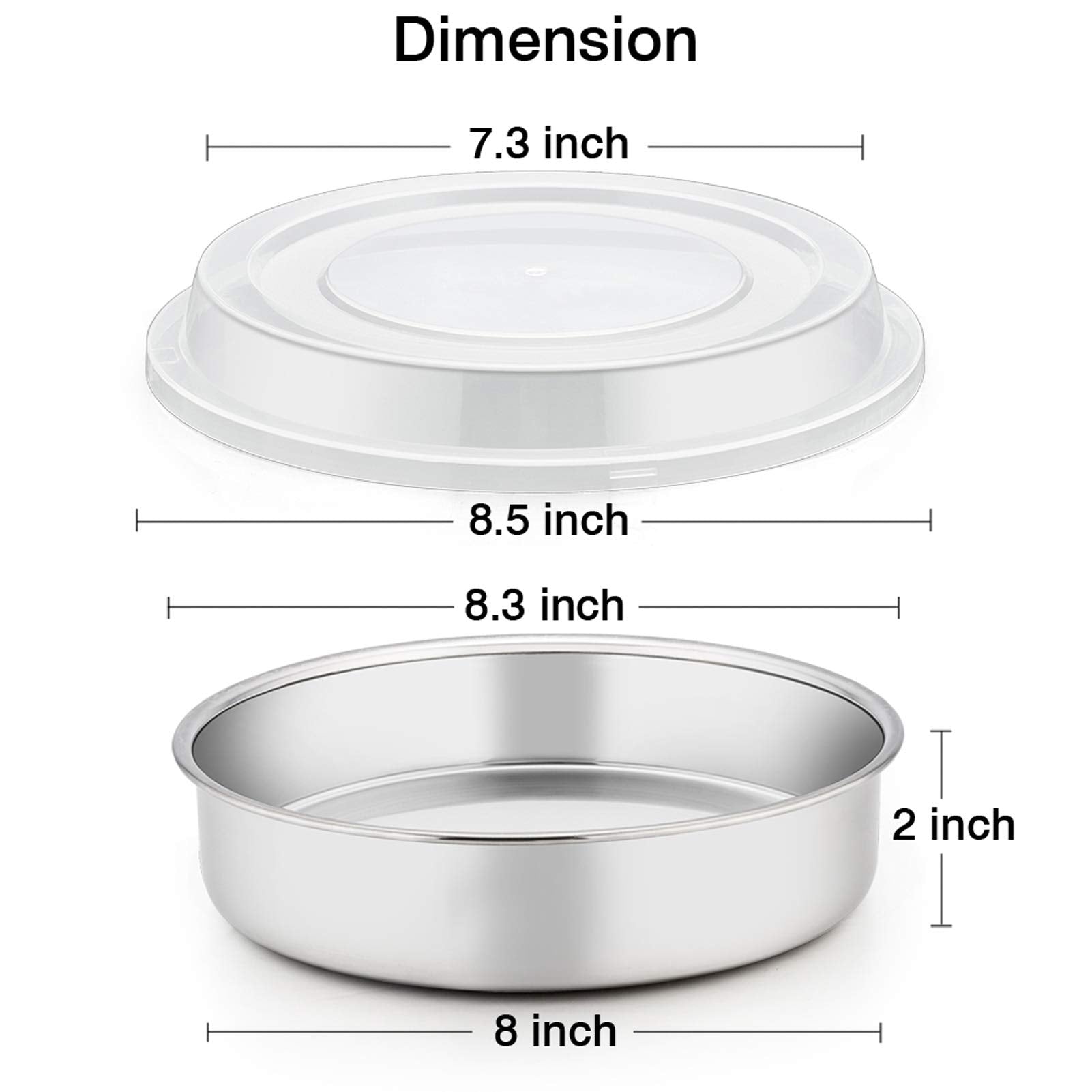 Teamfar 8 Inch Cake Pan, Stainless Steel Tiers Round Baking Cake Pans With Lids, Healthy & Heavy Duty, Dishwasher Safe & Easy Cl