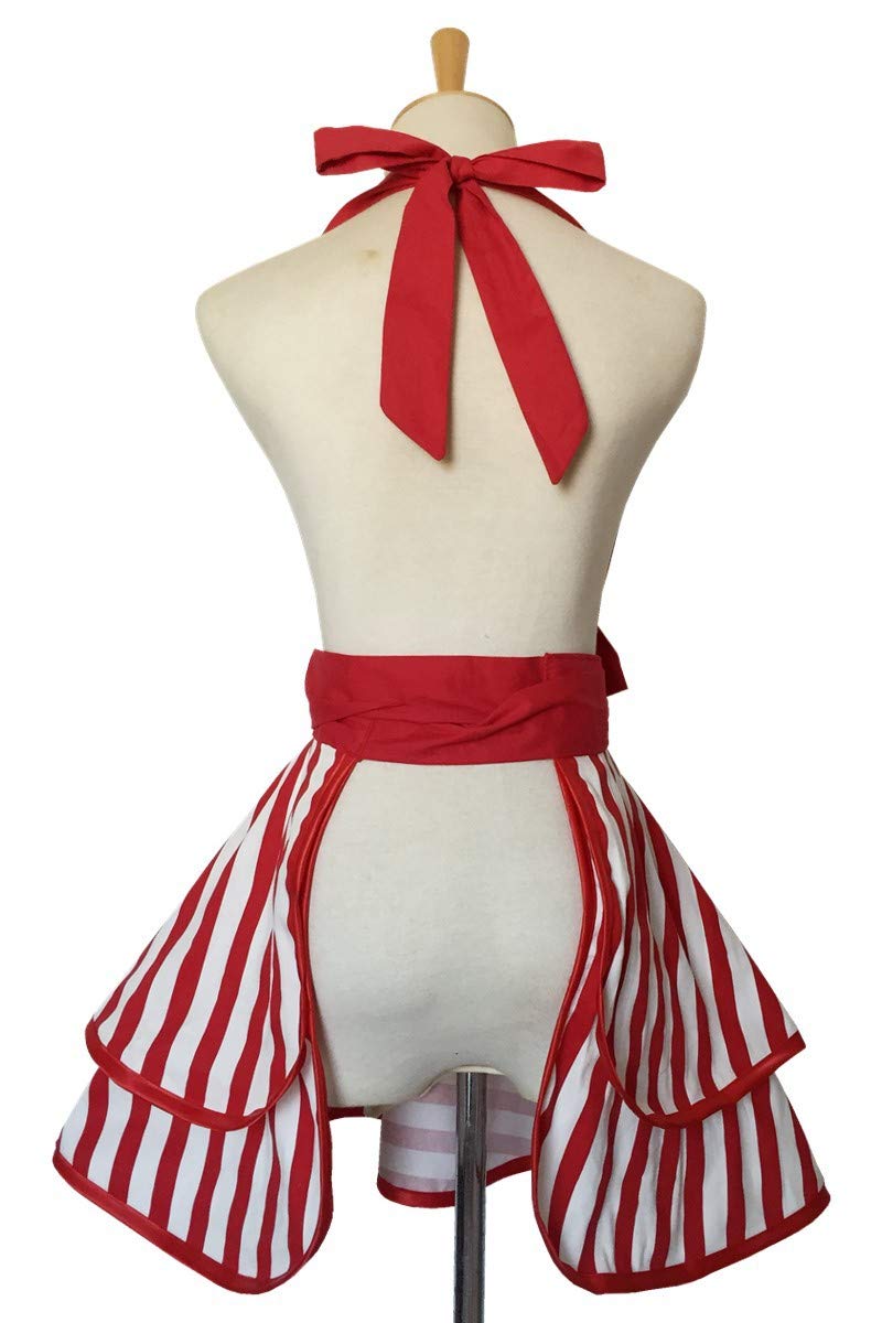 Hyzrz Lovely Handmade Cotton Retro Aprons For Women Girls Cake Kitchen Cook Apron For Mother 'S Gift (Red)