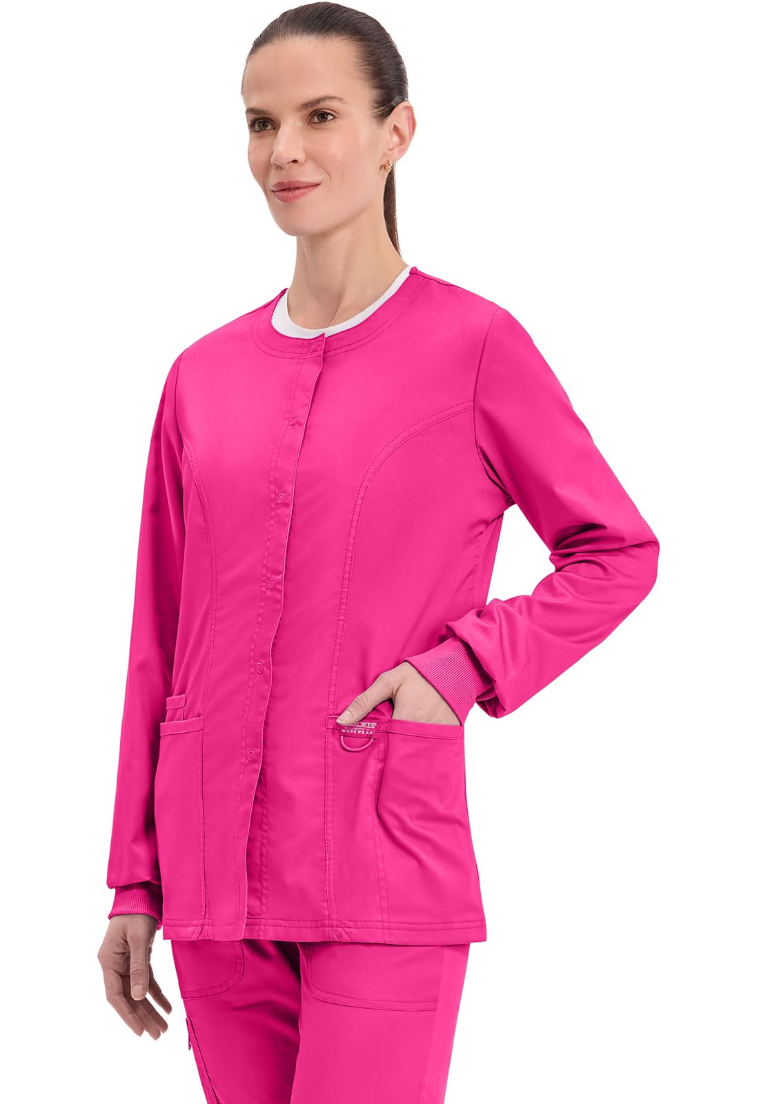 Snap Front Scrub Jackets For Women, Workwear Revolution Soft Stretch Plus Size Ww310, 3Xl, Electric Pink