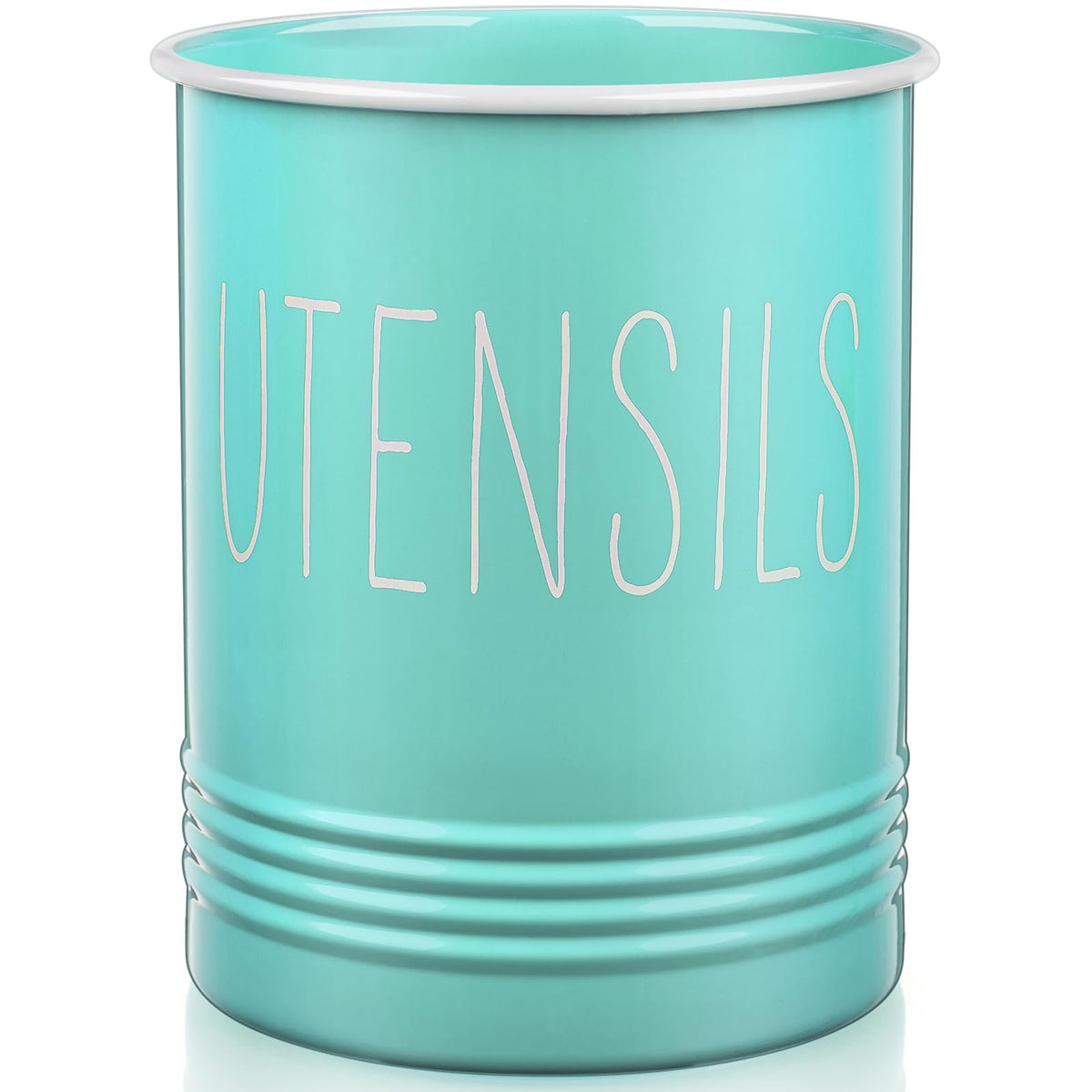 Teal Kitchen Utensil Holder, 6.7'' Utensil Holder For Kitchen Counter, Cooking Utensil Crock With Cork Bottom, Turquoise Kitchen