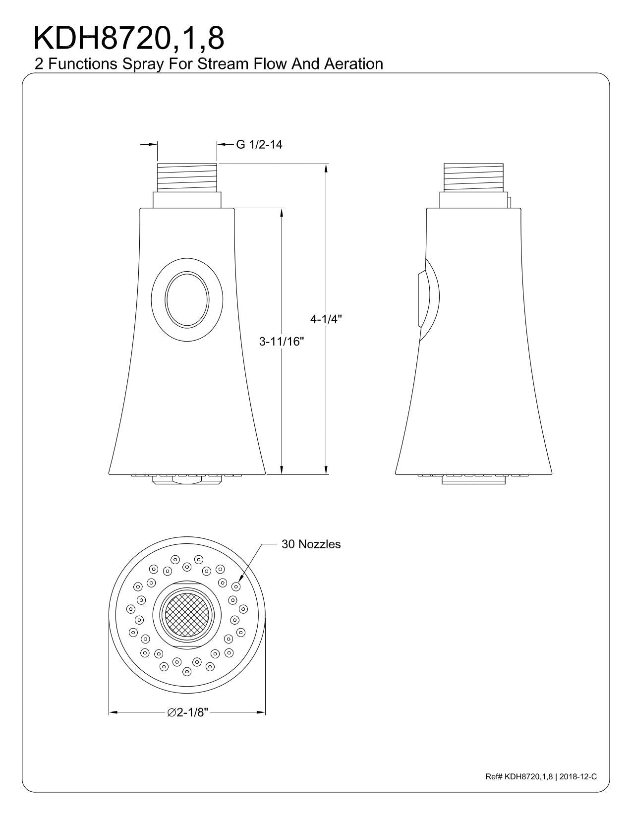 Kingston Brass KDH8720 Pull-Down Kitchen Faucet Sprayer  Matte Black