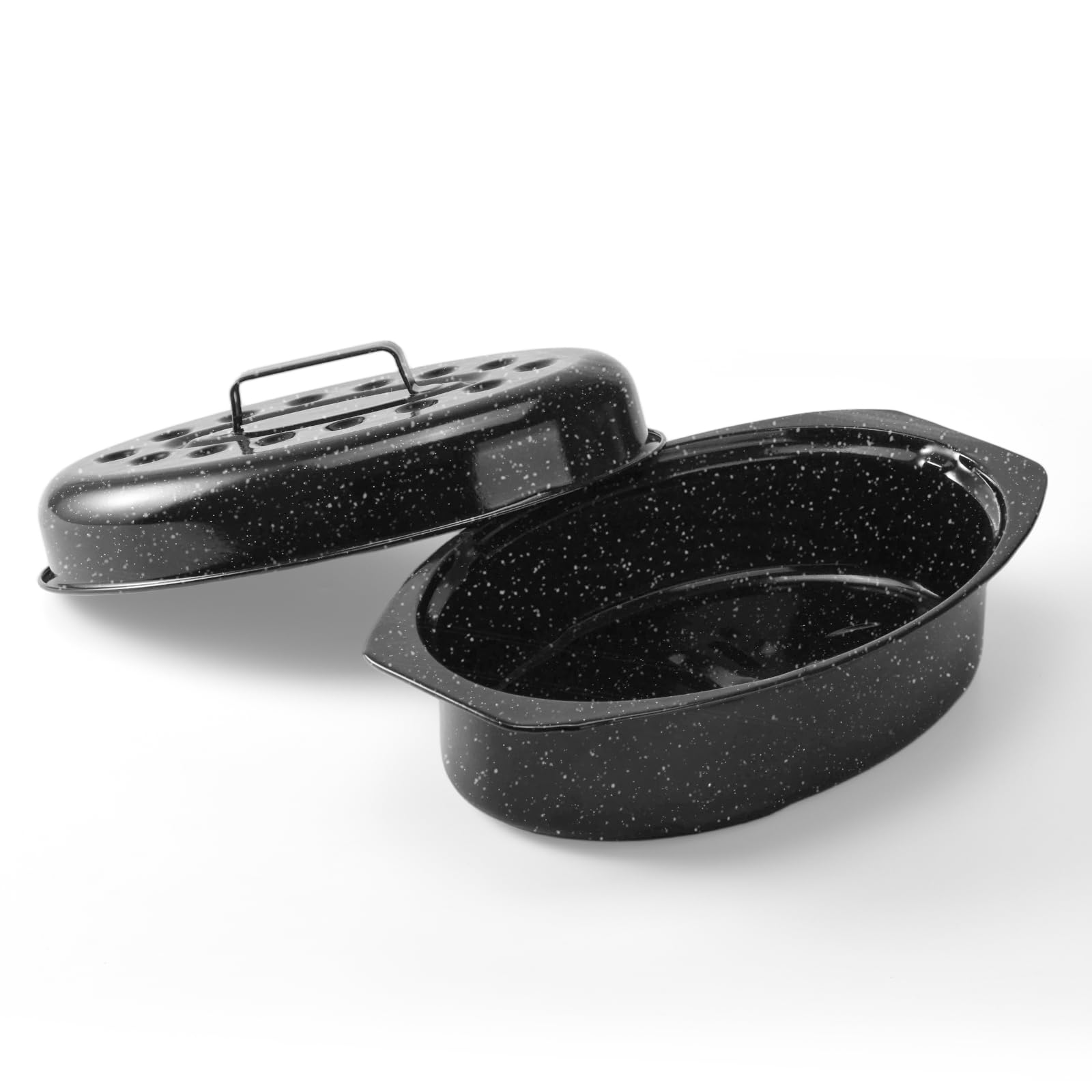 13 Roasting Pans for Ovens Porcelain Enameled Steel Oval Roaster Pan with Domed Lid for Small Turkey, Chicken, Vegetable, Lamb,