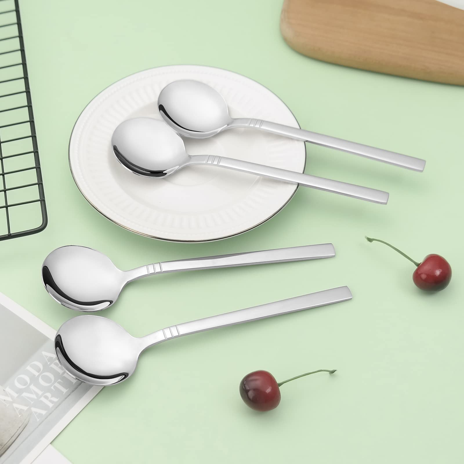Lesbin Stainless Steel Soup Spoons, 12-Piece Round Bouillon Spoon