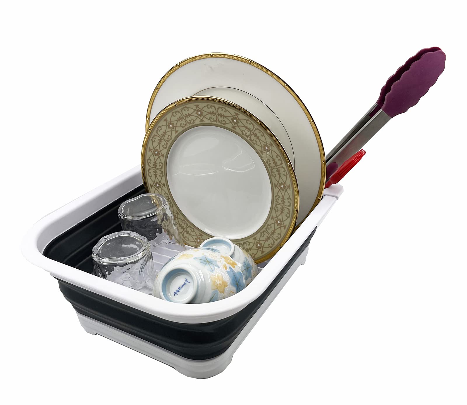 Sammart 7.3L (1.9 Gallon) Collapsible Plastic Dish Drainer With Drainer Board-Foldable Drying Rack Set - Portable Dinnerware Org