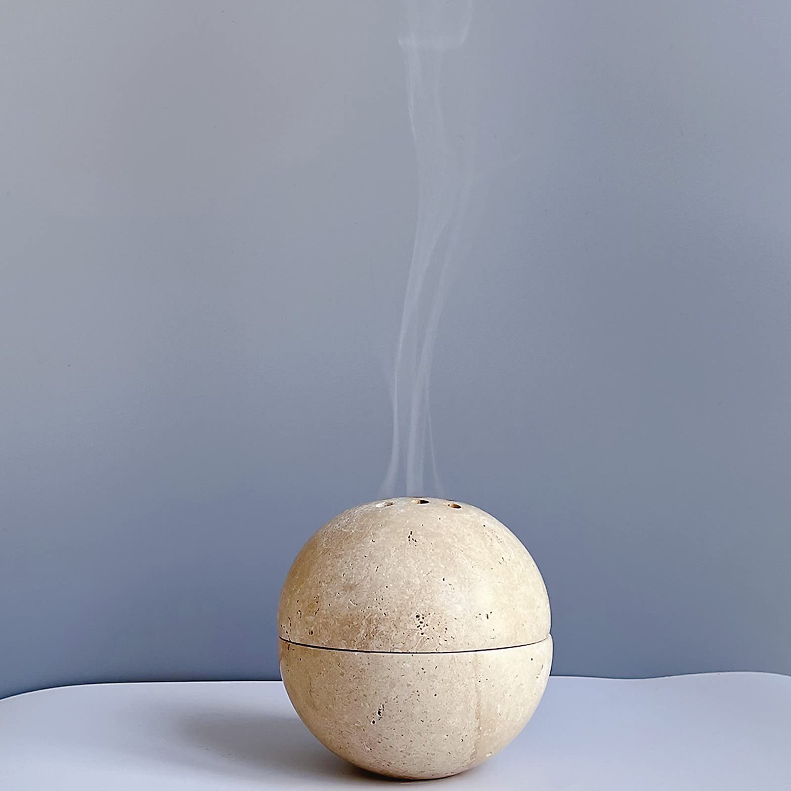 SAIDKOCC 9 Holes Handmade Natural Marble Round Incense Burner Holder for Meditation Decorative Room/Kitchen/Coffee Shop (Beige T