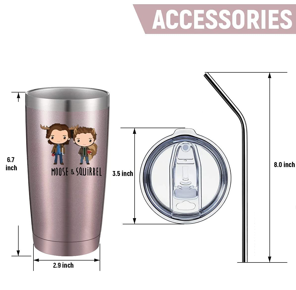 Athand 20Oz Stainless Steel Insulated Pattern Tumbler With Lid Travel Coffee Mug - Sam & Dean Rose Gold Vacuum Tumbler Double Wa