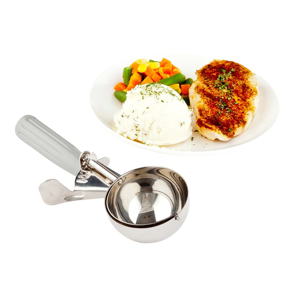 Restaurantware Met Lux 4 Ounce Portion Scoop 1 Trigger Release Cookie Scoop - With Gray Handle Stainless Steel Disher For Portio