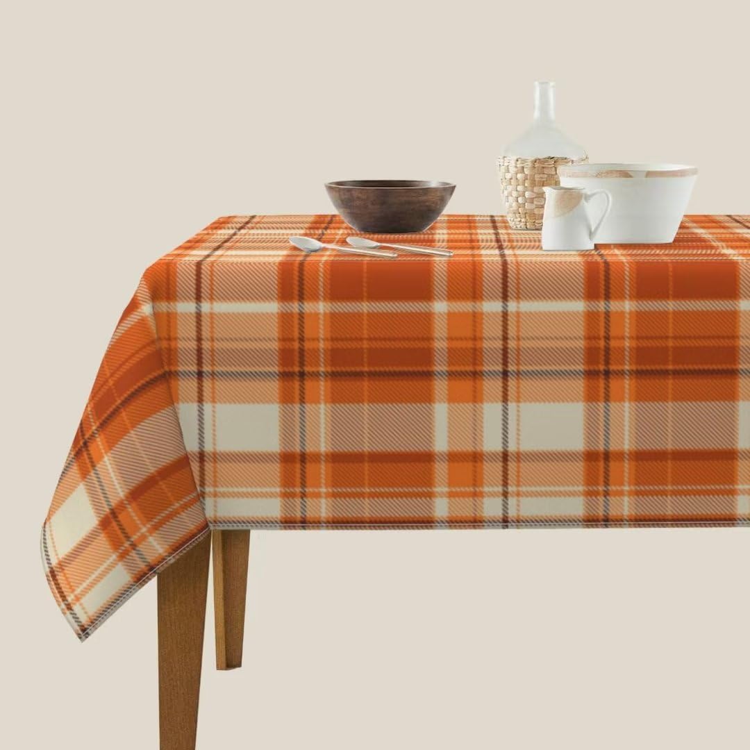 BETGINY Fall Tablecloth 60x60 Inch Square Autumn Thanksgiving Plaid Table Cloth Wrinkle Resistant Rustic Tablecloth for Holiday