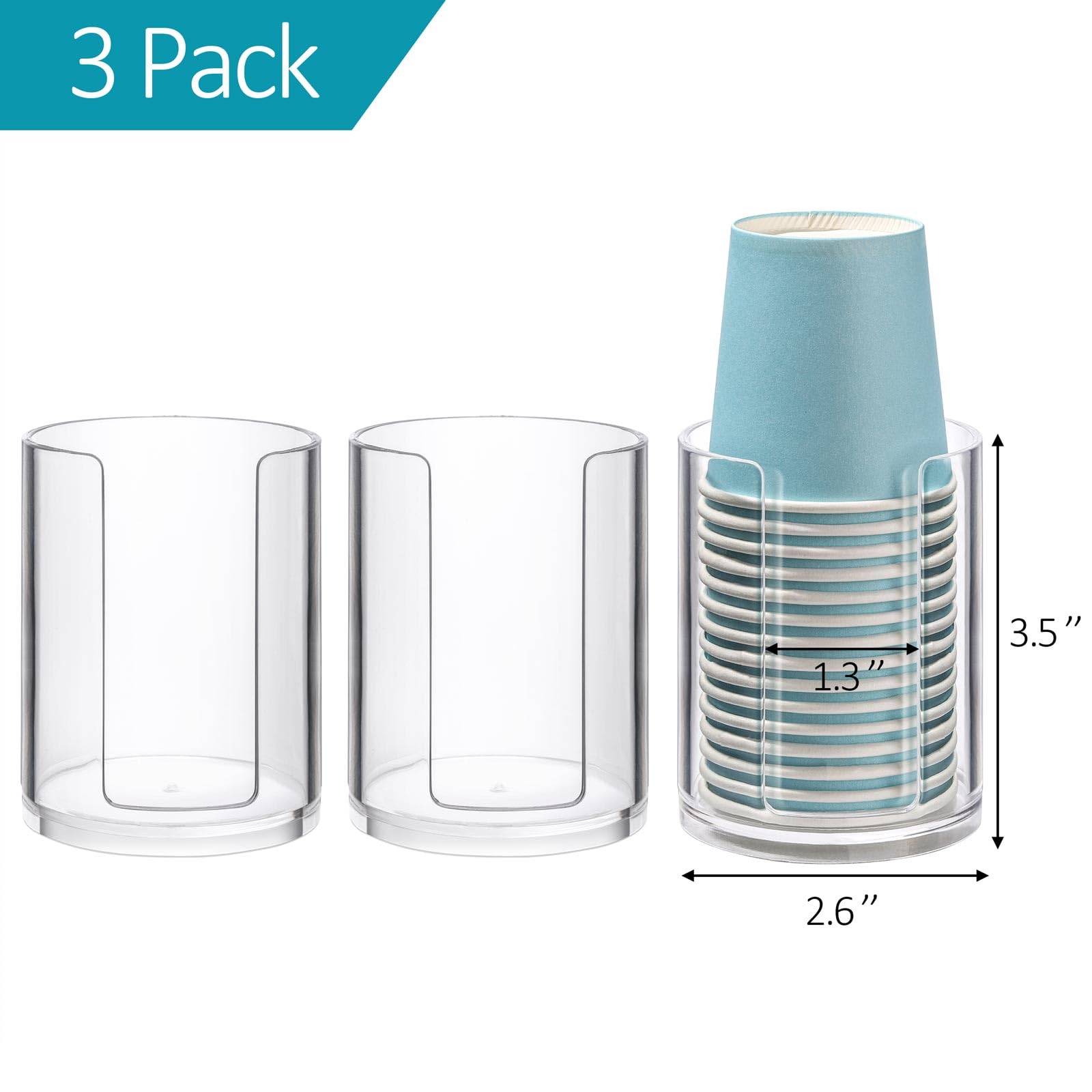 3 Pack Bathroom Cup Dispenser 3 Oz Countertop Storage Mouthwash Cups Holder, Plastic Small Disposable Paper Cup Holders For Bath