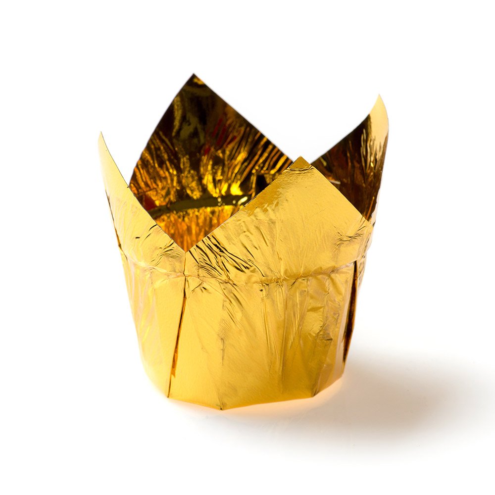 Restaurantware 4 Ounce Petal Baking Cups 200 Grease Resistant Tulip Cupcake Wrappers - Tulip Shaped Oven Safe Gold Paper Disposa