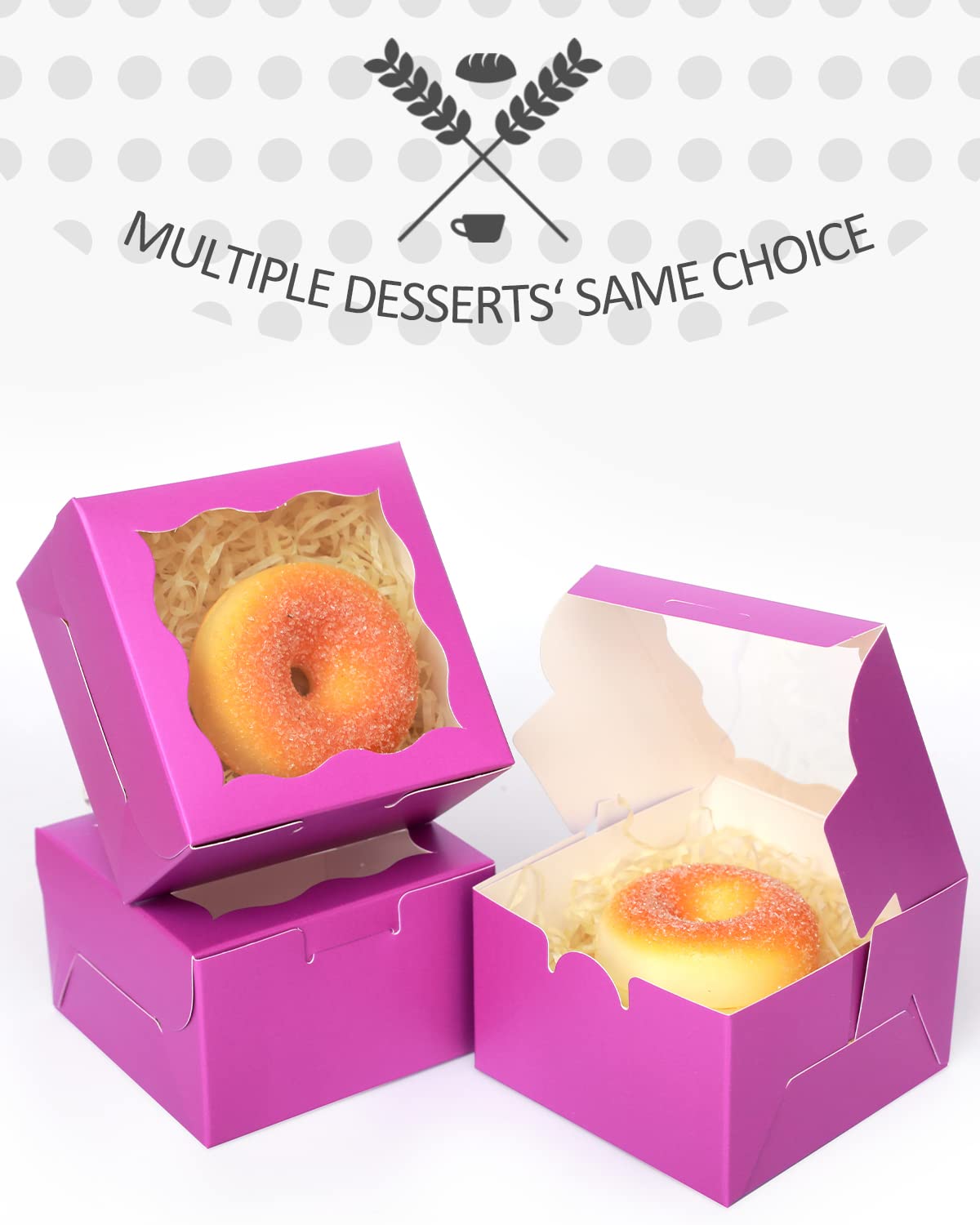 Violets Purple Bakery Boxes With Window 4*4*2.5Inch/55Packs Mini Cookie Boxes Macaron Boxes Small Donut Pastry Boxes For Wedding