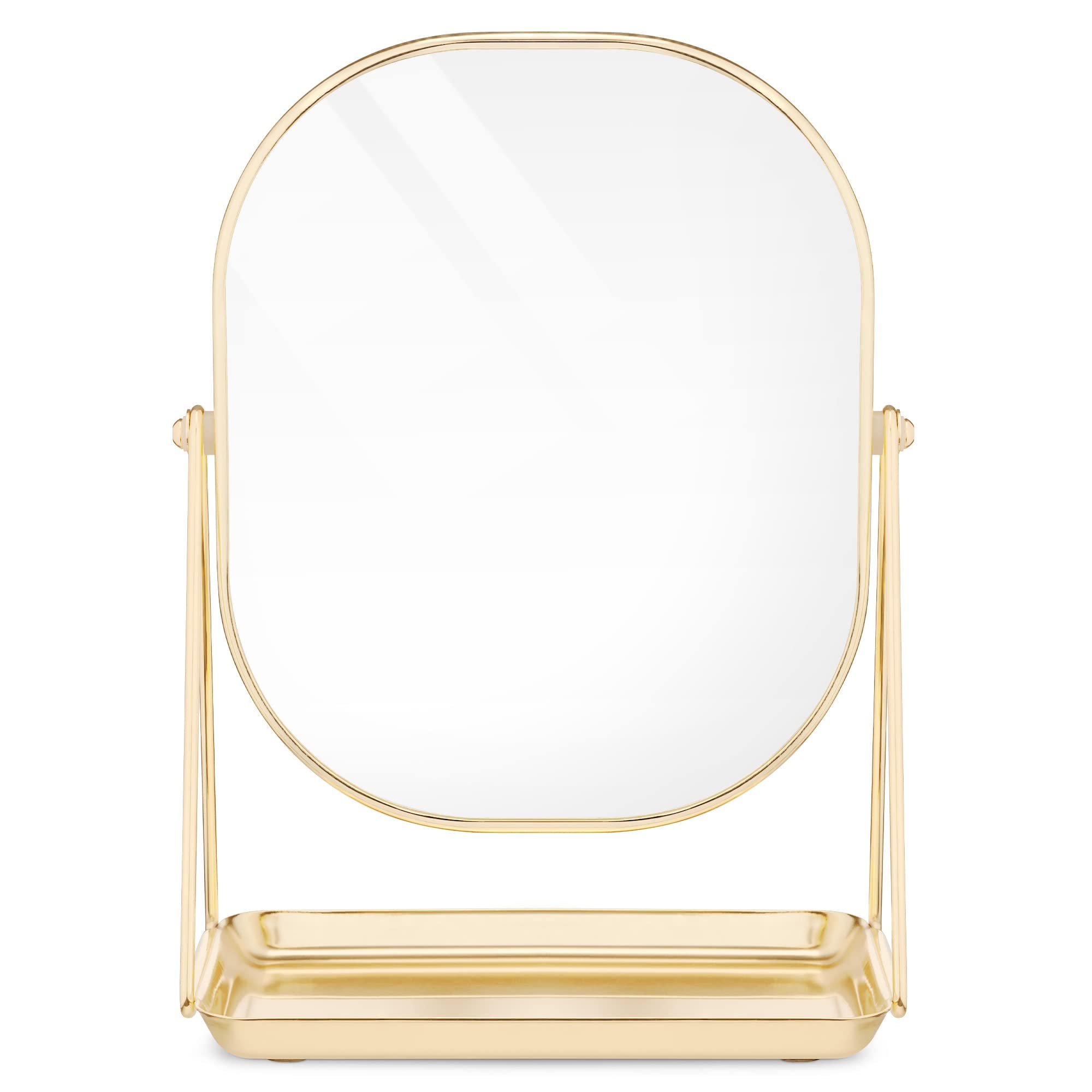 Navaris Vanity Mirror with Tray - Table Top Mirror with Metal Stand and Storage - 7 x 9 Mirror Size - for Makeup, Tabletop, Desk