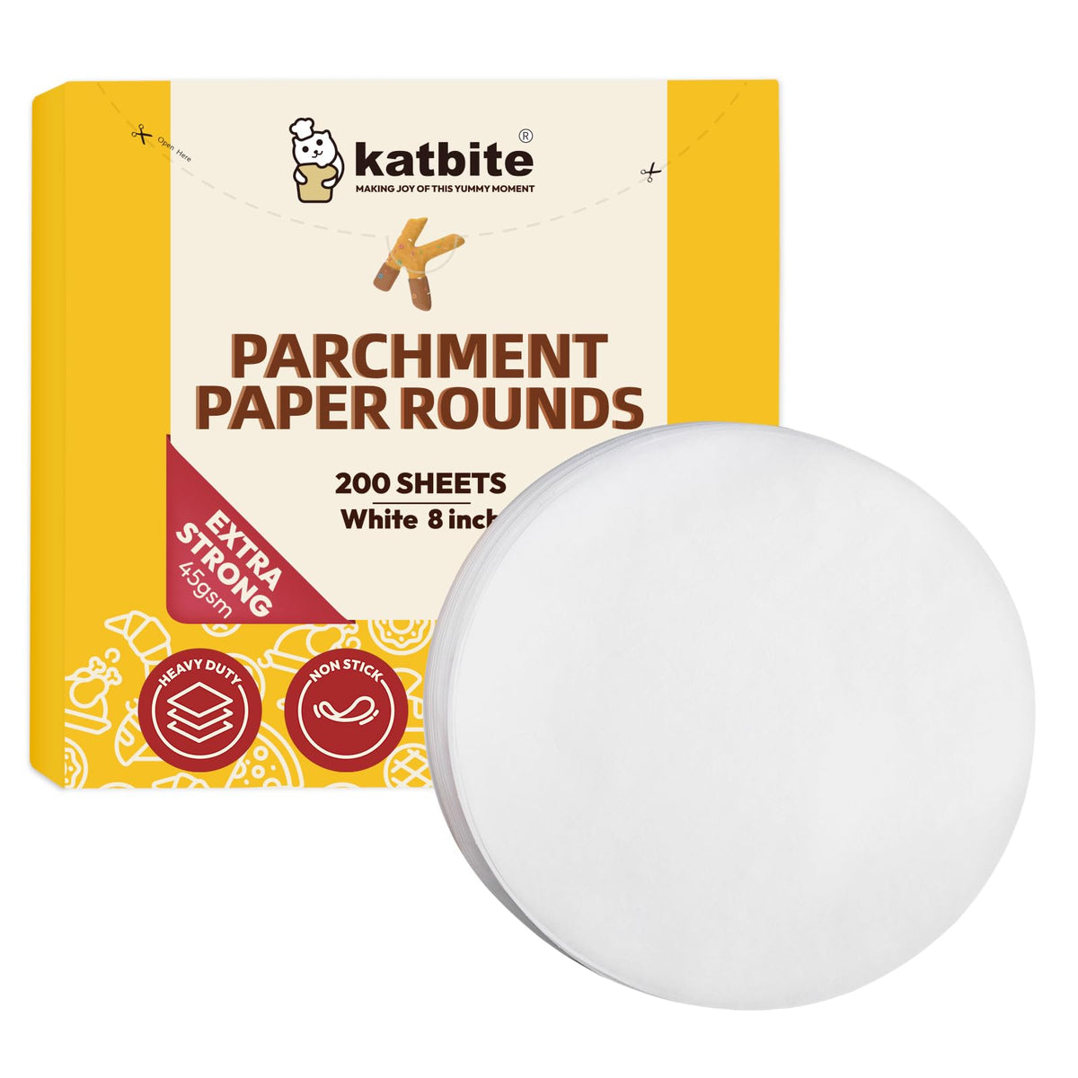 Katbite Heavy Duty Parchment Rounds 8 Inch 200 Pcs, Parchment Paper Rounds Available, Uses For Cake Baking, Air Fryer Liners