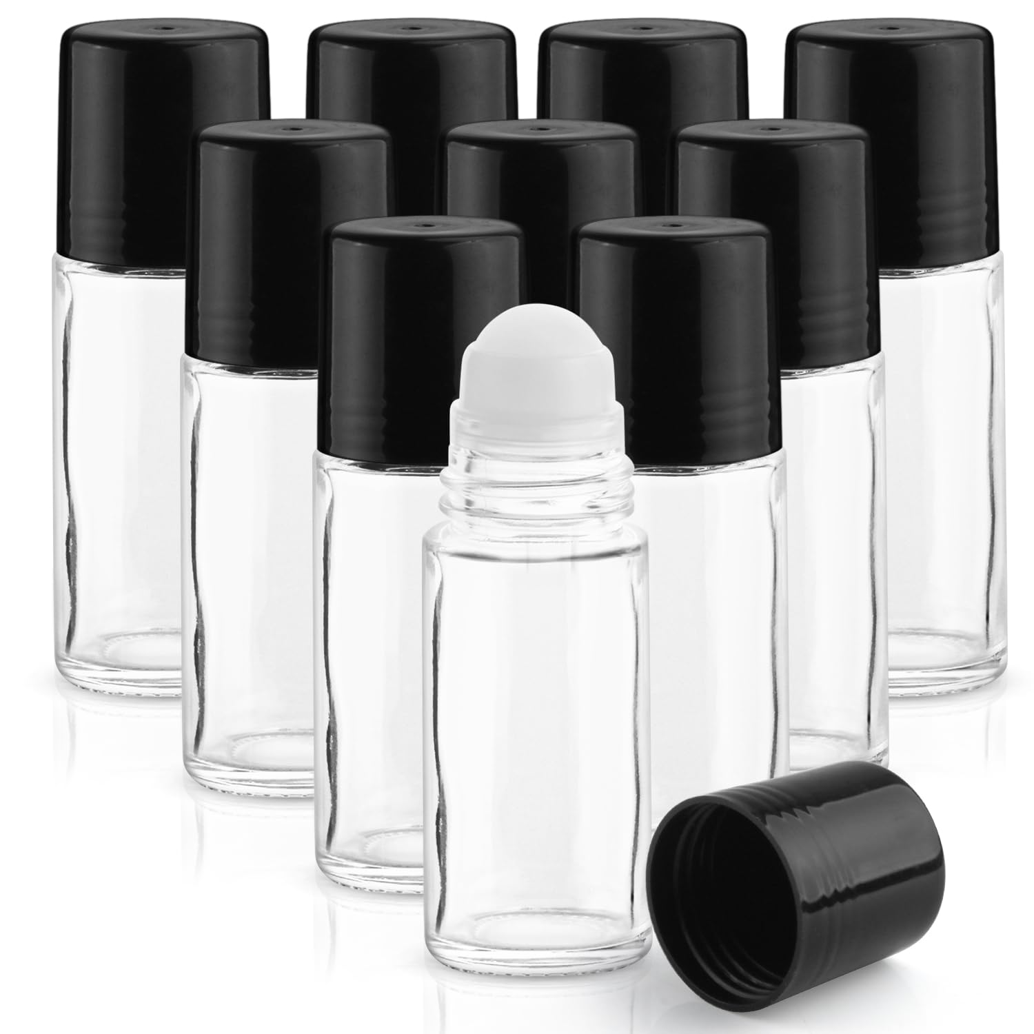 Mirrline 10 Pcs 50ml/1.7oz Roller Bottle Refillable Glass Roll On Bottles with Plastic Roller Balls & Lids for DIY Deodorant Ess