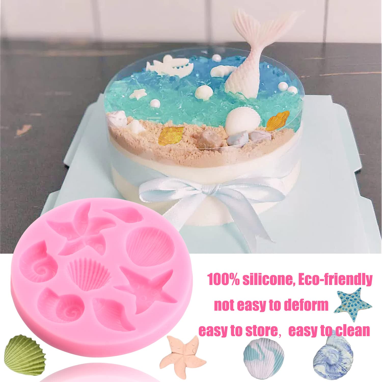 Mujiang Marine Theme Cake Fondant Silicone Mold Seashell Conch Starfish Coral Molds For Diy Cake Decoration Chocolate Candy Poly