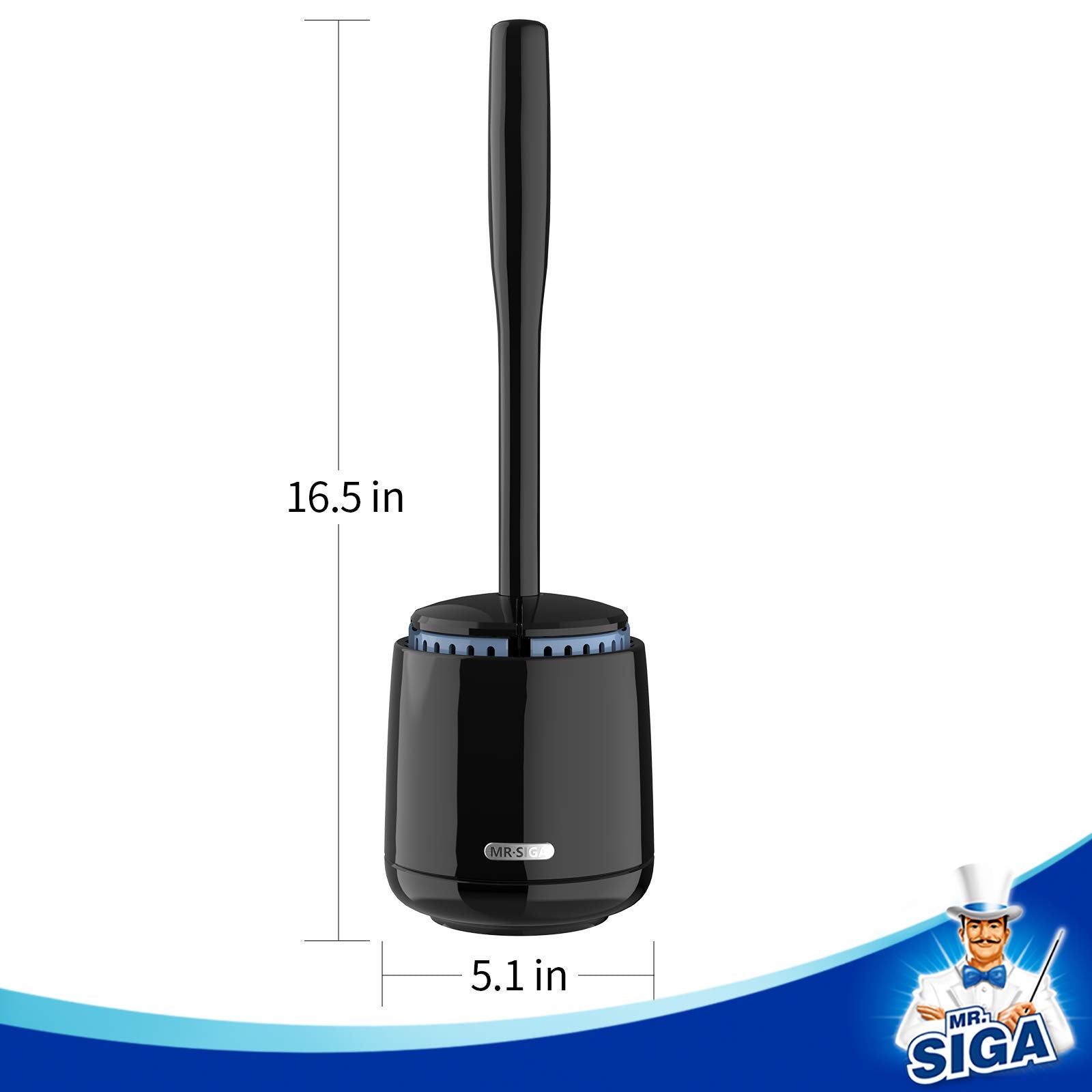 MRSIgA Toilet Bowl Brush and Holder  Premium Quality  with Solid Handle and Durable Bristles for Bathroom cleaning  Black  1 Pack