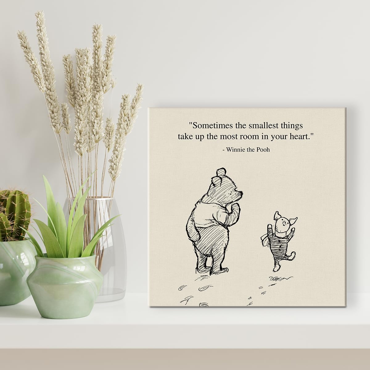 Classic Winnie the Pooh Wall Art Decor Retro Sometimes the Smallest Things Take up the Most Room Canvas Painting Pictures Framed Print Sign Artwork Ready to Hang (8x8 Inches)