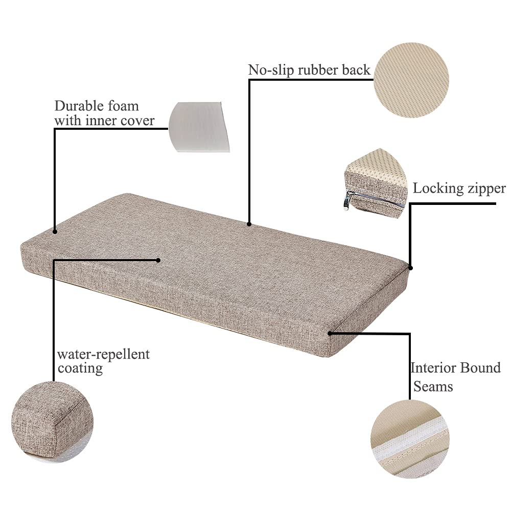 Bench Seat Memory Foam Chair Pads Non-Slip Rubber Back Indoor Swing/Settee Cushion 40 x 16 inch  Khaki
