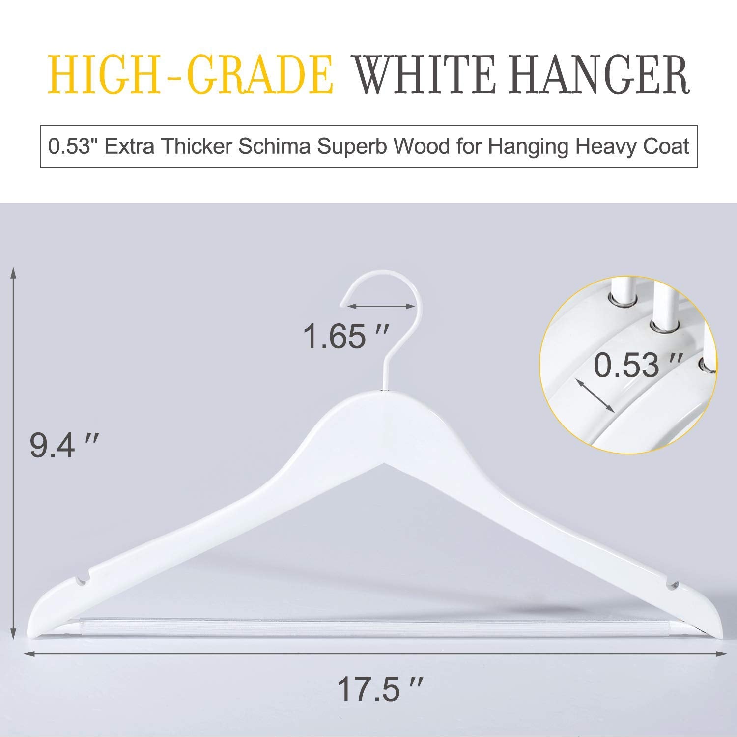 Topia Hanger All White Wooden Hangers, Solid Wood Suit Hangers With Extra Thick Hook And Non Slip Pants Bar, Heavy Duty Coat Han