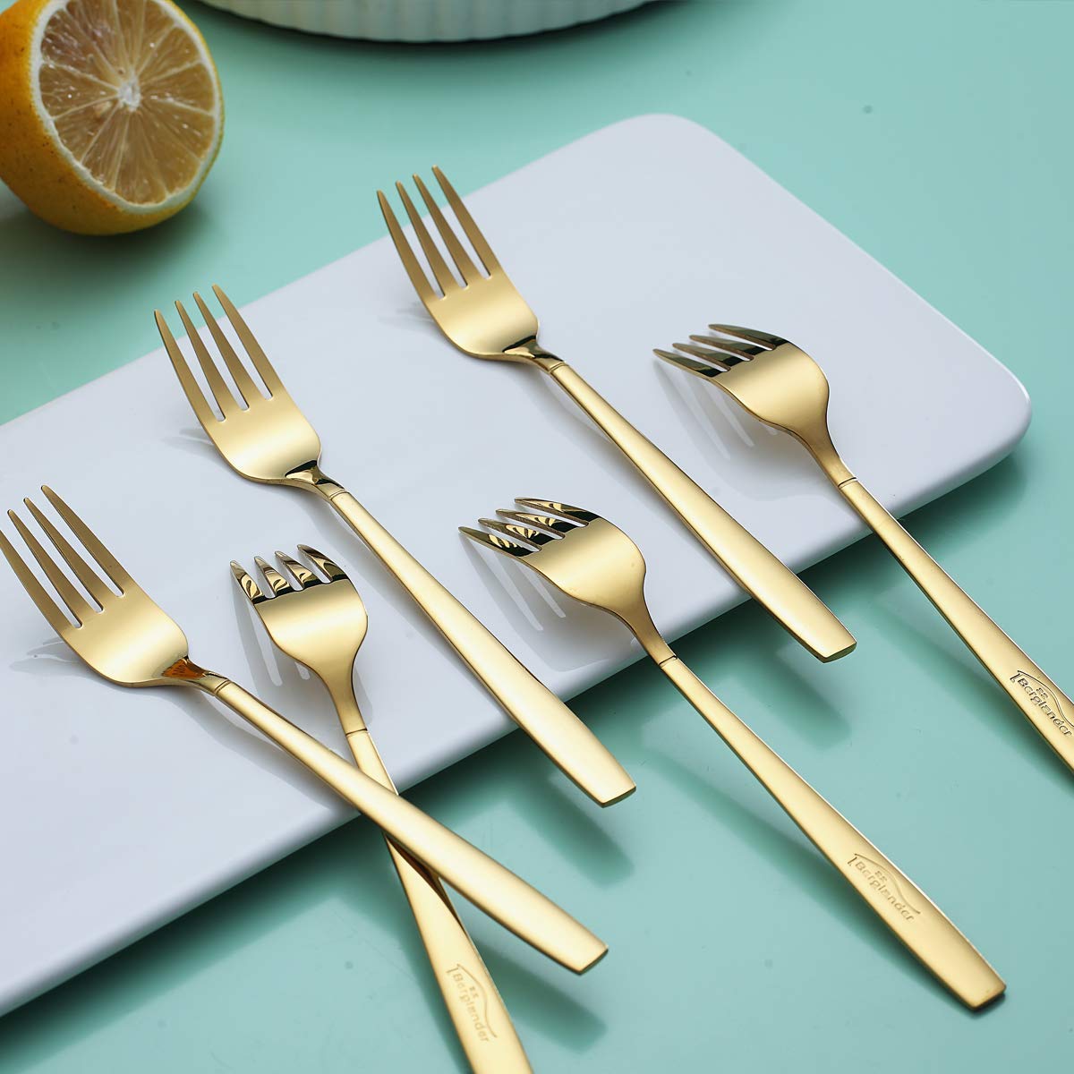 Berglander Gold Tea Fork, Stainless Steel Cake Fork Dessert Fork With Titanium Gold Plating 6.5 Inches Forks Pack Of 6