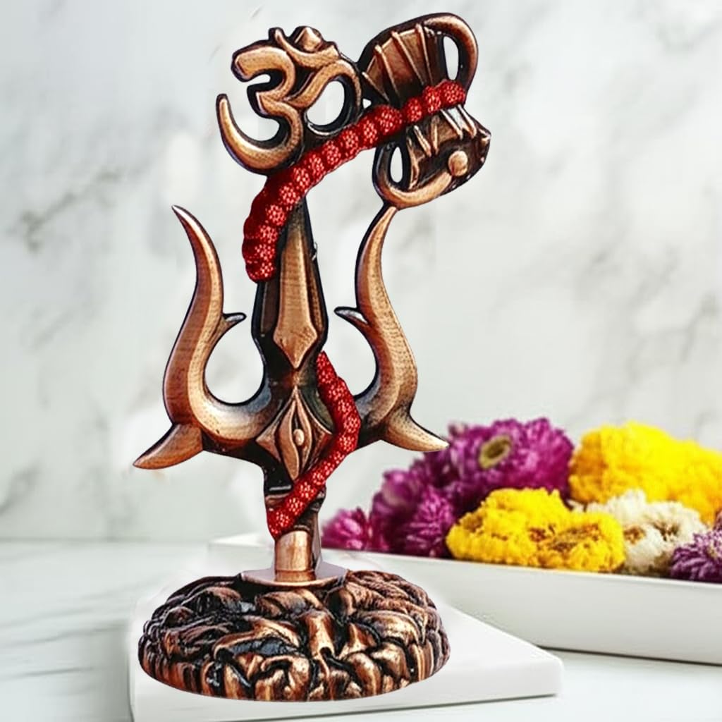 Artiskriti Shivji Trishul Damru And Aum Idol For Mandir, Shiva Idol Car Dashboard Decoration Items Statue Metal Showpiece For Po