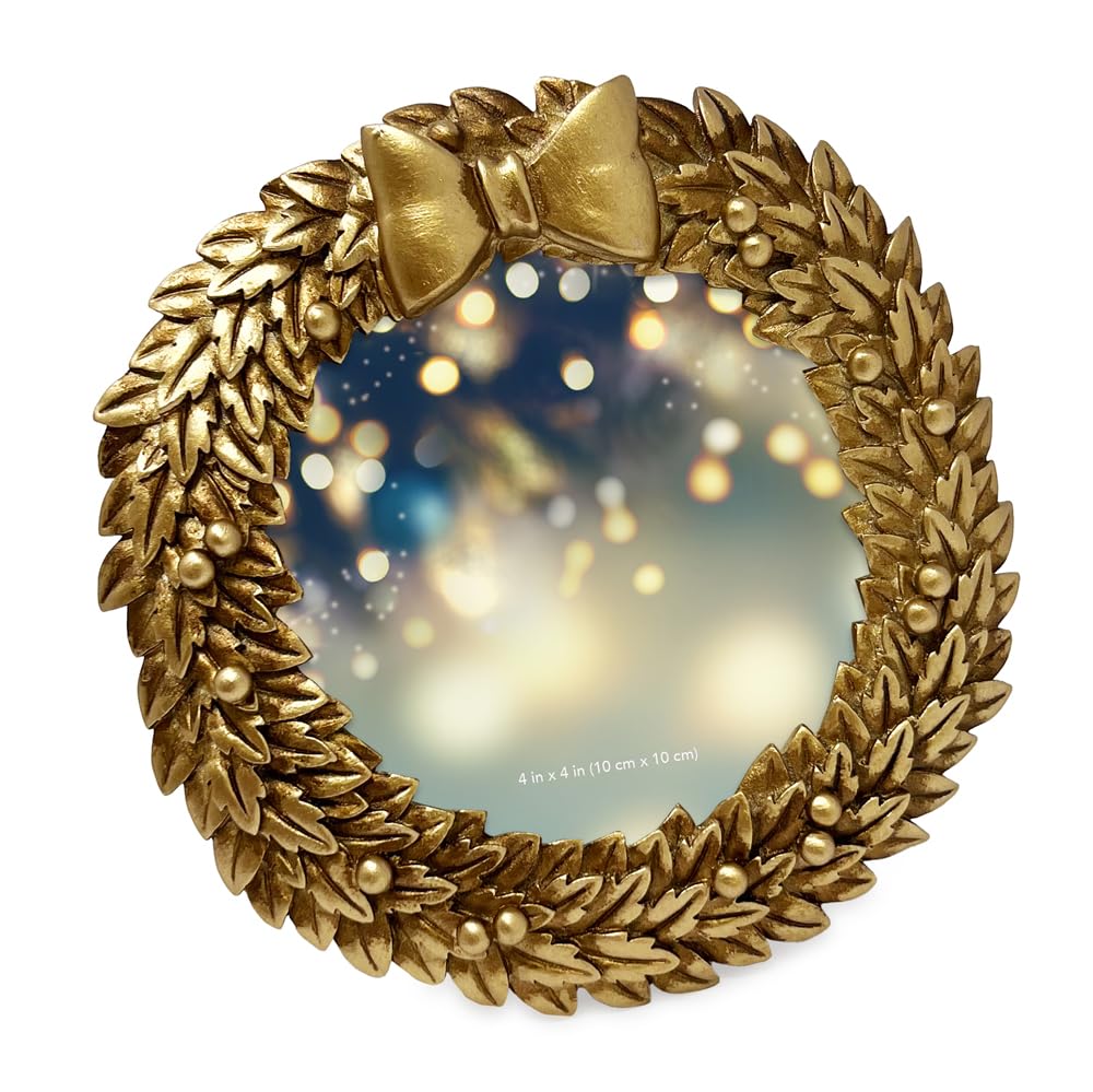 Isaac Jacobs 4x4 Gold Wreath Holiday Picture Frame, Festive Photo Gift for Loved Ones, Tabletop or Wall Display, Elegant Home D 