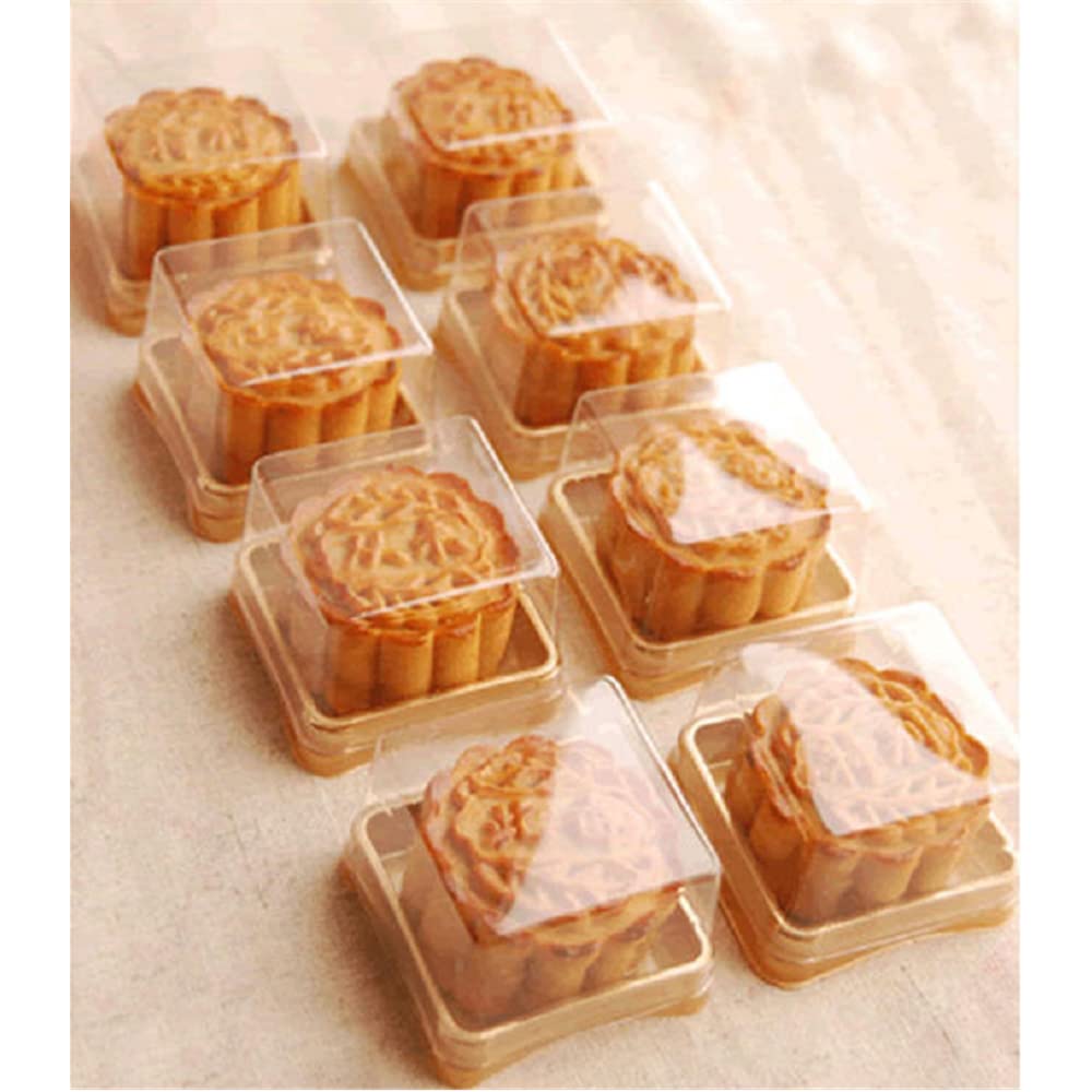 Hewnda 50 Pack Of Gold Cake Pans,Bottom 3 Inch X Height 1-1/2 Inch Of Clear Plastic Mini Cake Box Muffins Box Cookies Box Weddin