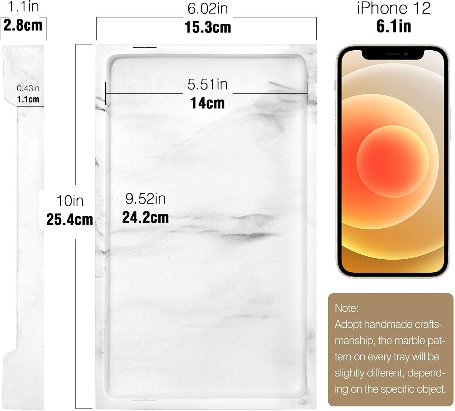 Luxspire Resin Vanity Tray, Marble Bathroom Toilet Tank Storage Tray, 10 X 6 Inch Kitchen Sink Trays Decorative Serving Tray, Va