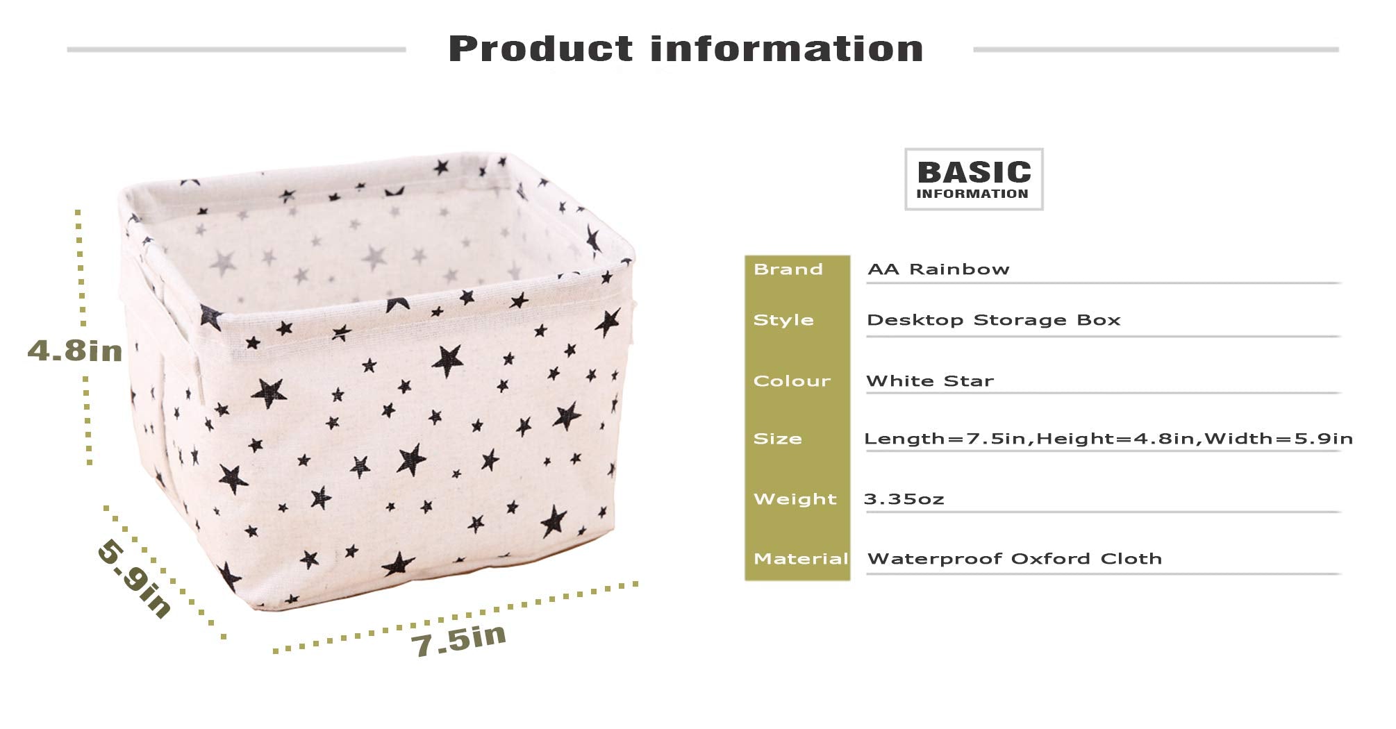 AARAINBOW 3 Packs Storage Basket Bins Canvas Mini Storage Cubes Storage Basket for Makeup  Toys Liners  Books Storage Baskets with Handles for Shelves & Desks (3 Star)