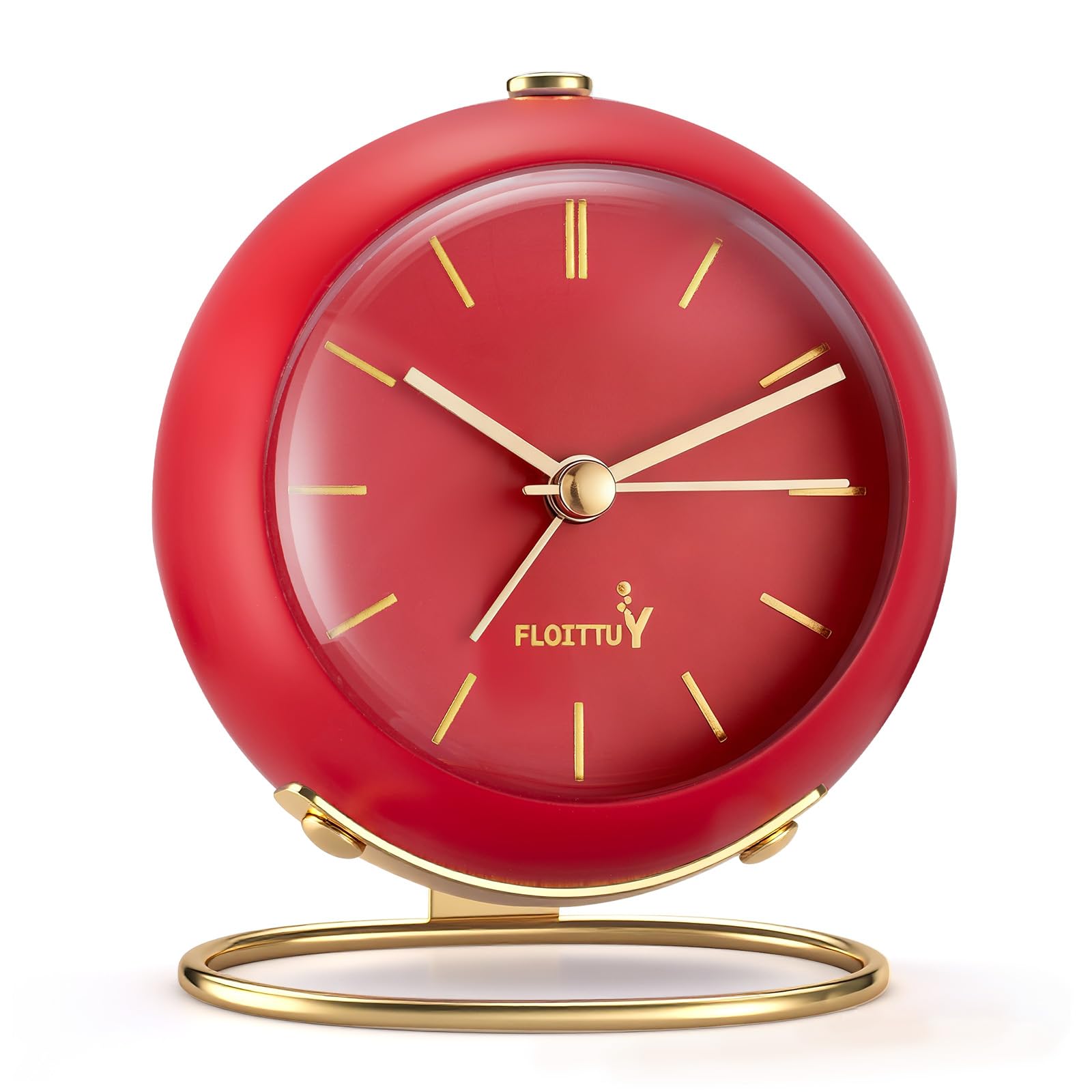FLOITTUY Silent Table Analog Alarm Clock No Ticking, Lighted on Demand and Battery Operated, Beep Sounds, Small Desk Clock(Tomat