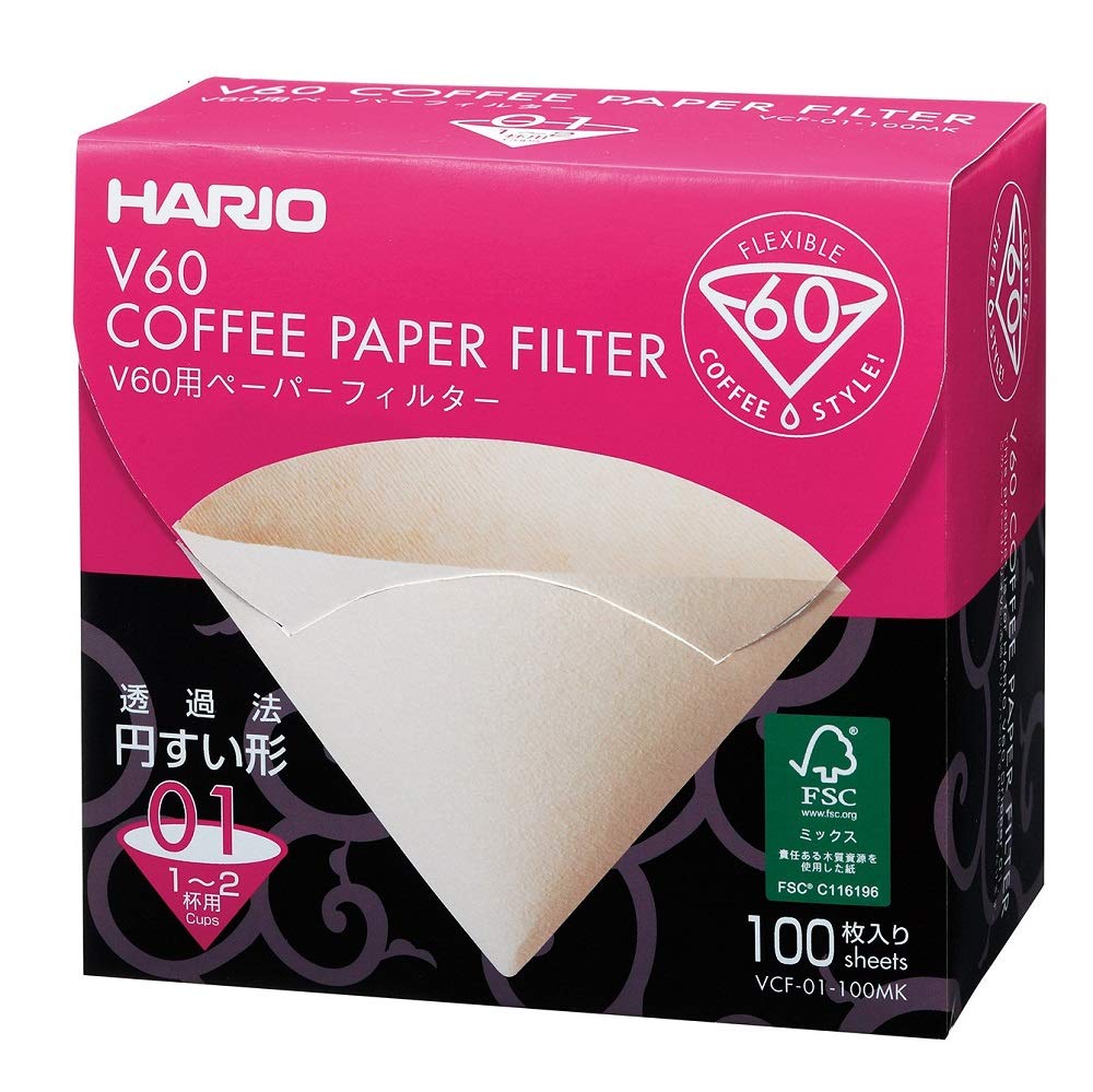 Hario V60 Paper Coffee Filters, Size 01, Natural, 100Ct Boxed