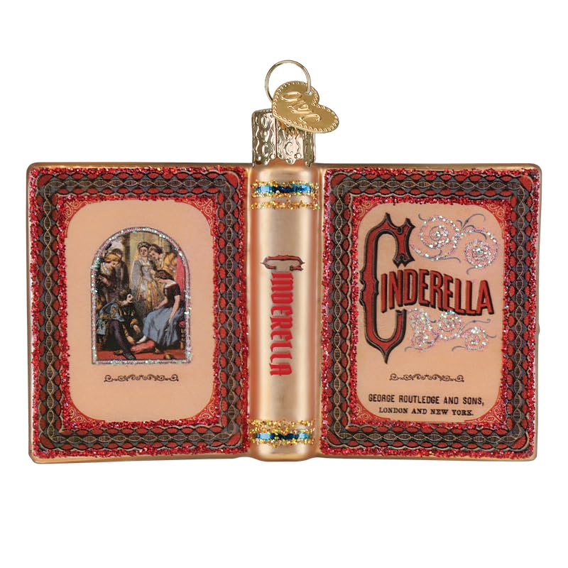 Old World Christmas Cinderella Book Glass Blown Ornament for Holiday Tree, Handcrafted Holiday Decoration, Book Collection