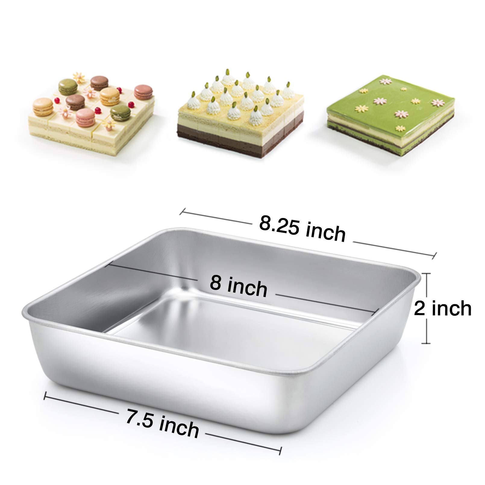 Teamfar 8 Inch Square Baking Pan, Square Cake Pan Stainless Steel Square Cake Brownie Pan For Baking Roasting Serving, Healthy &