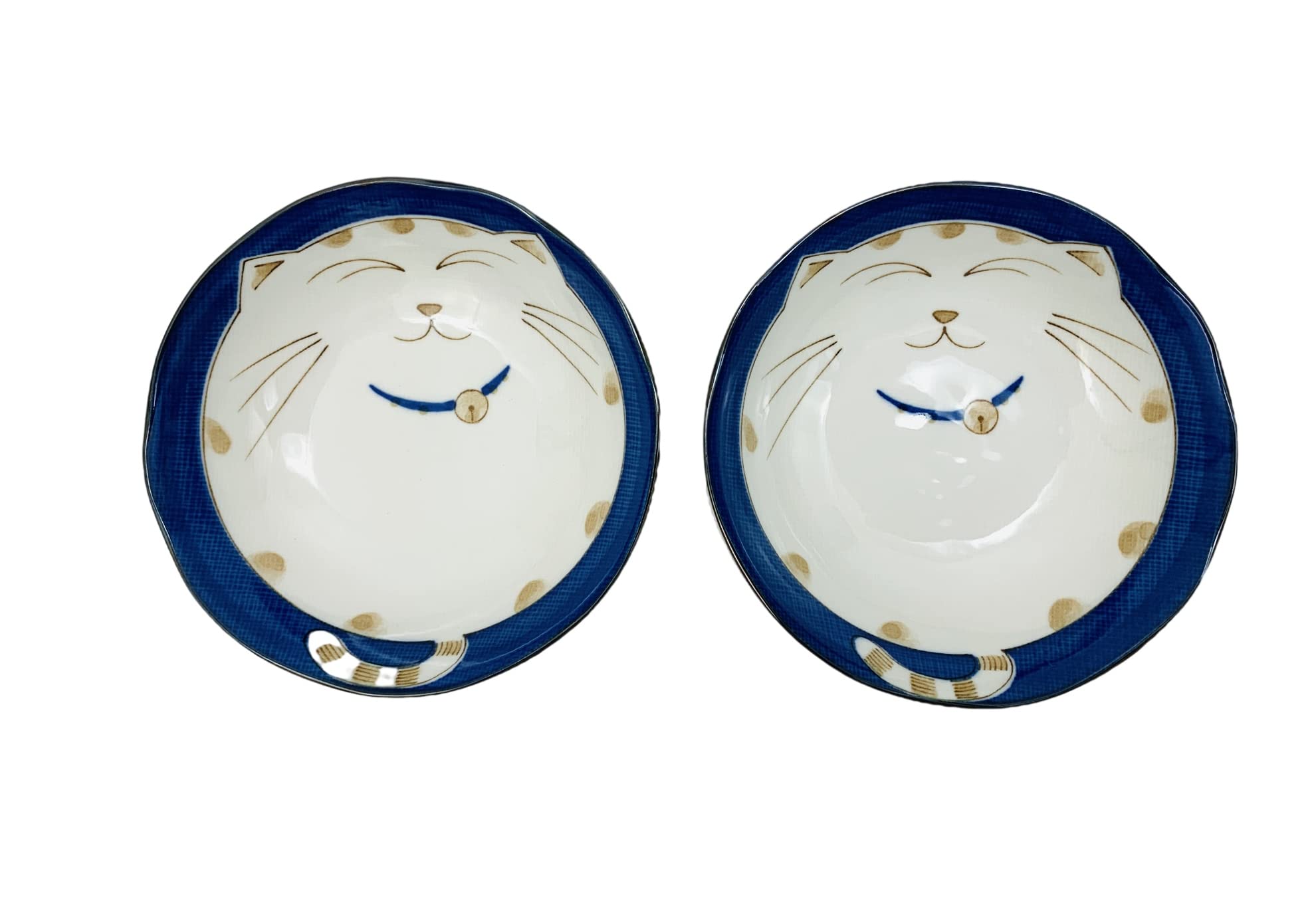 JapanBargain Japanese Porcelain Soup Bowl, 6.75-inch, Blue, Maneki Neko Lucky Cat Pattern, Ideal for Rice, Udon, Ramen, Cereal