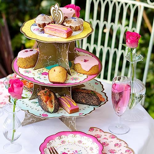 Talking Tables Afternoon Tea Cake Stand Floral Party Decorations | Truly Scrumptious |Card, 3-Tier, Anniversary, Birthday, Baby