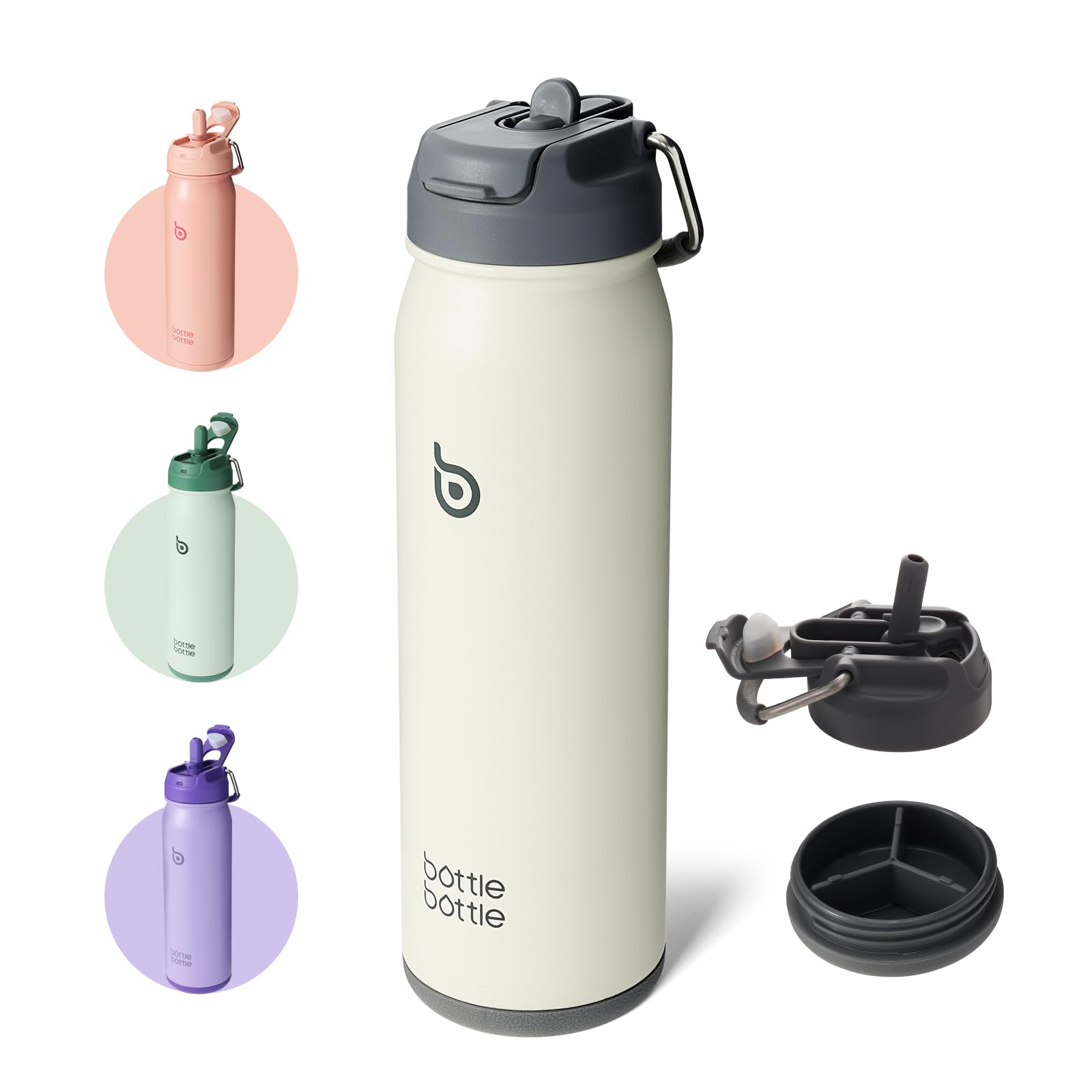 BOTTLE BOTTLE 24 oz sports water bottle stainless steel insulated water bottle with straw and pills holder (gray)