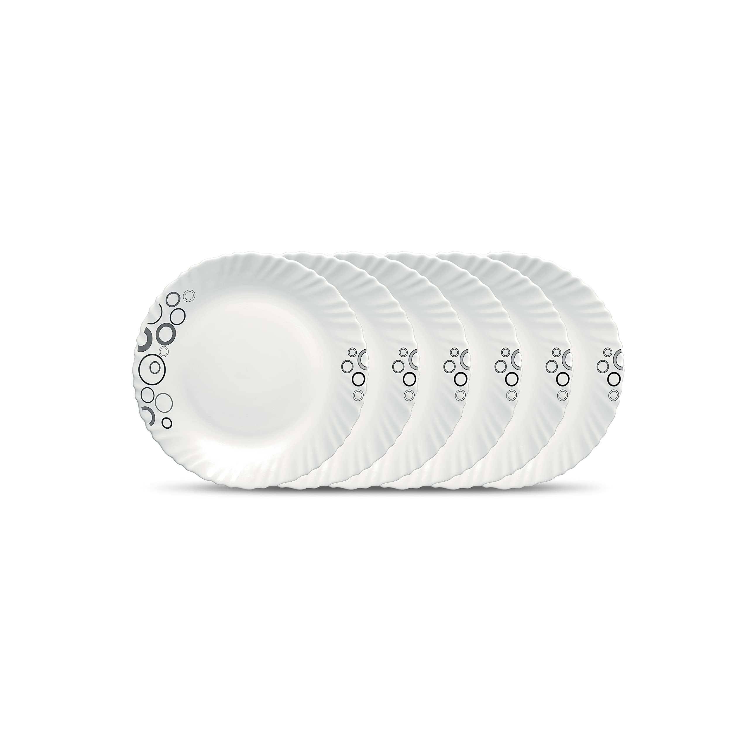 La Opala Diva Classique Collection Opal Glass Crockery | Quarter Plate Set Of 6 | Misty Drops Design | For Snacking & Gifting | 