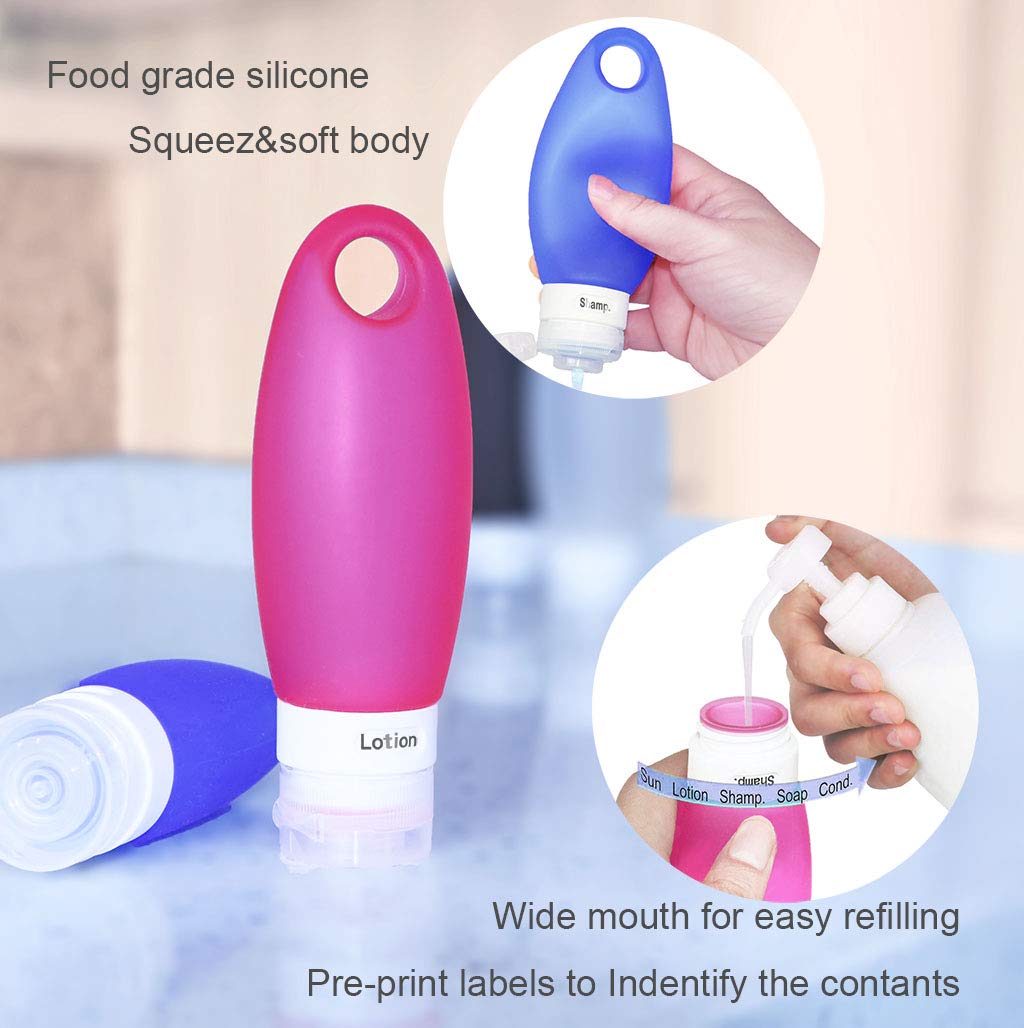 Silicone Travel Bottle Set Tsa Approved Carry On Shampoo Conditioner Bottle Leak Proof Design Bpa Free For Cosmetics 3.3 Oz (4 P