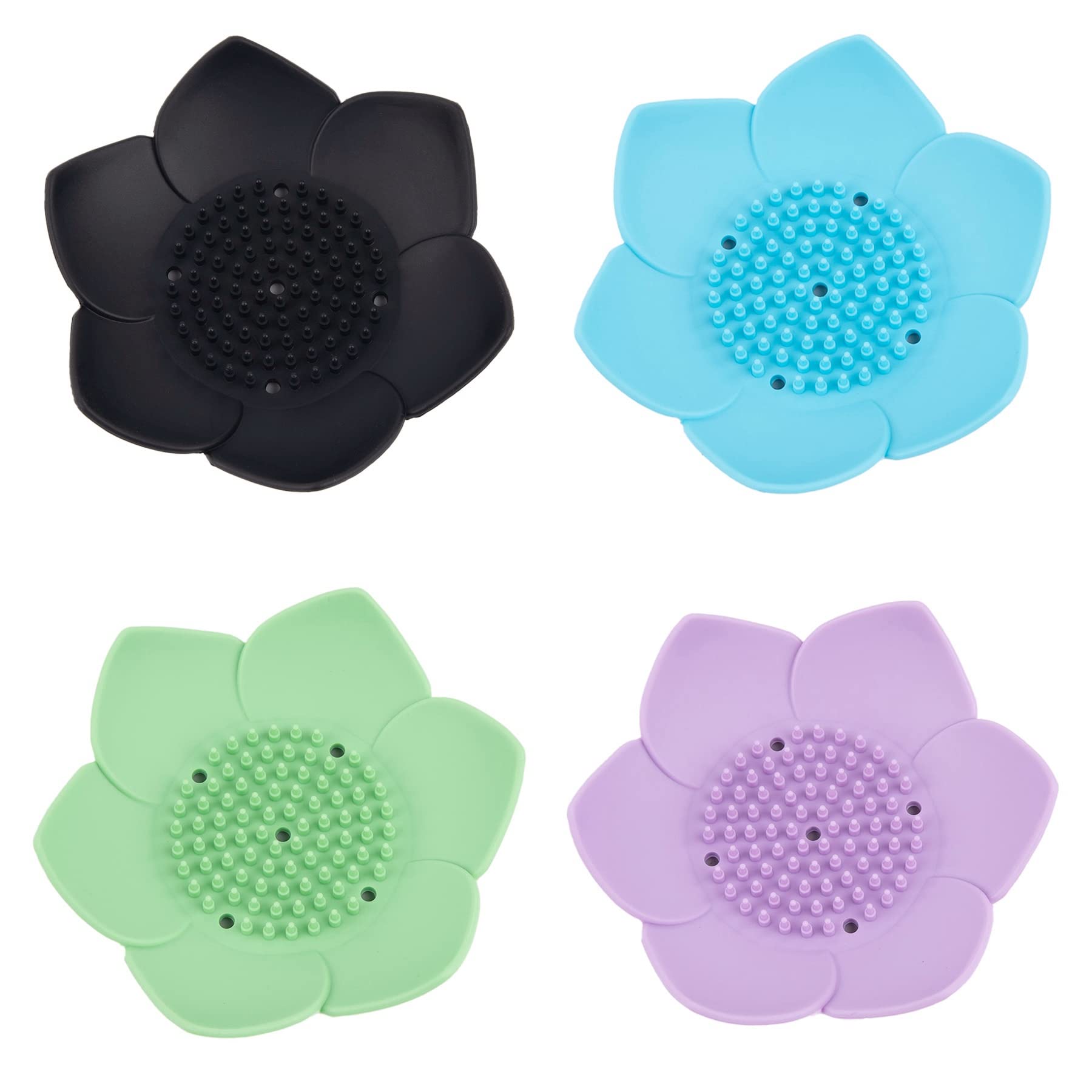 Auear, 4 Pack Lotus Flower Shape Silicone Soap Dish Holder Stand For Bar