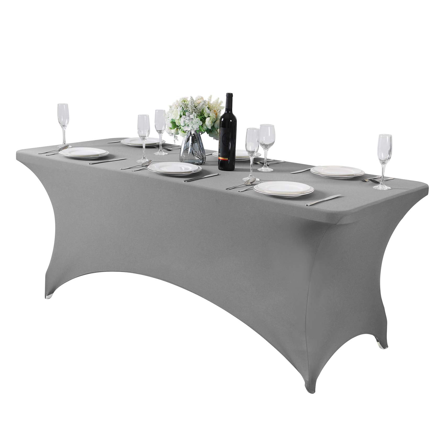 Hezuzo Spandex Table Cover For 6Ft Table Universal Fitted Stretch Tablecloth For Party, Banquet, Wedding And Events-Gray