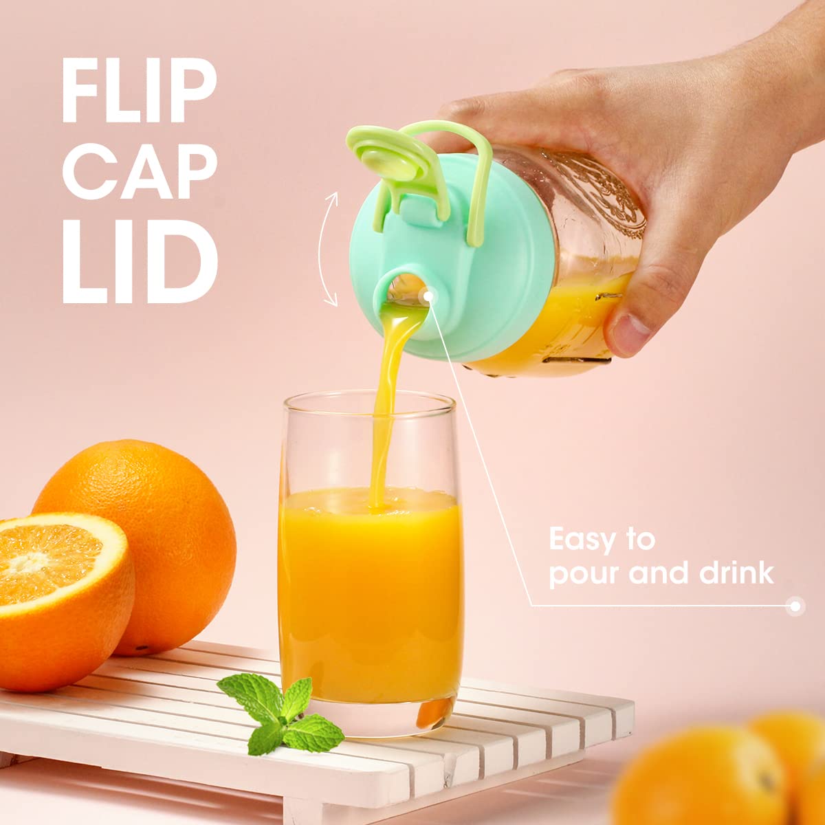 Aieve Mason Jar Lids, 4 Pack Regular Mouth Mason Jar Pour Spout Lid, Canning Lids With Flip Top Lid, Leak-Proof