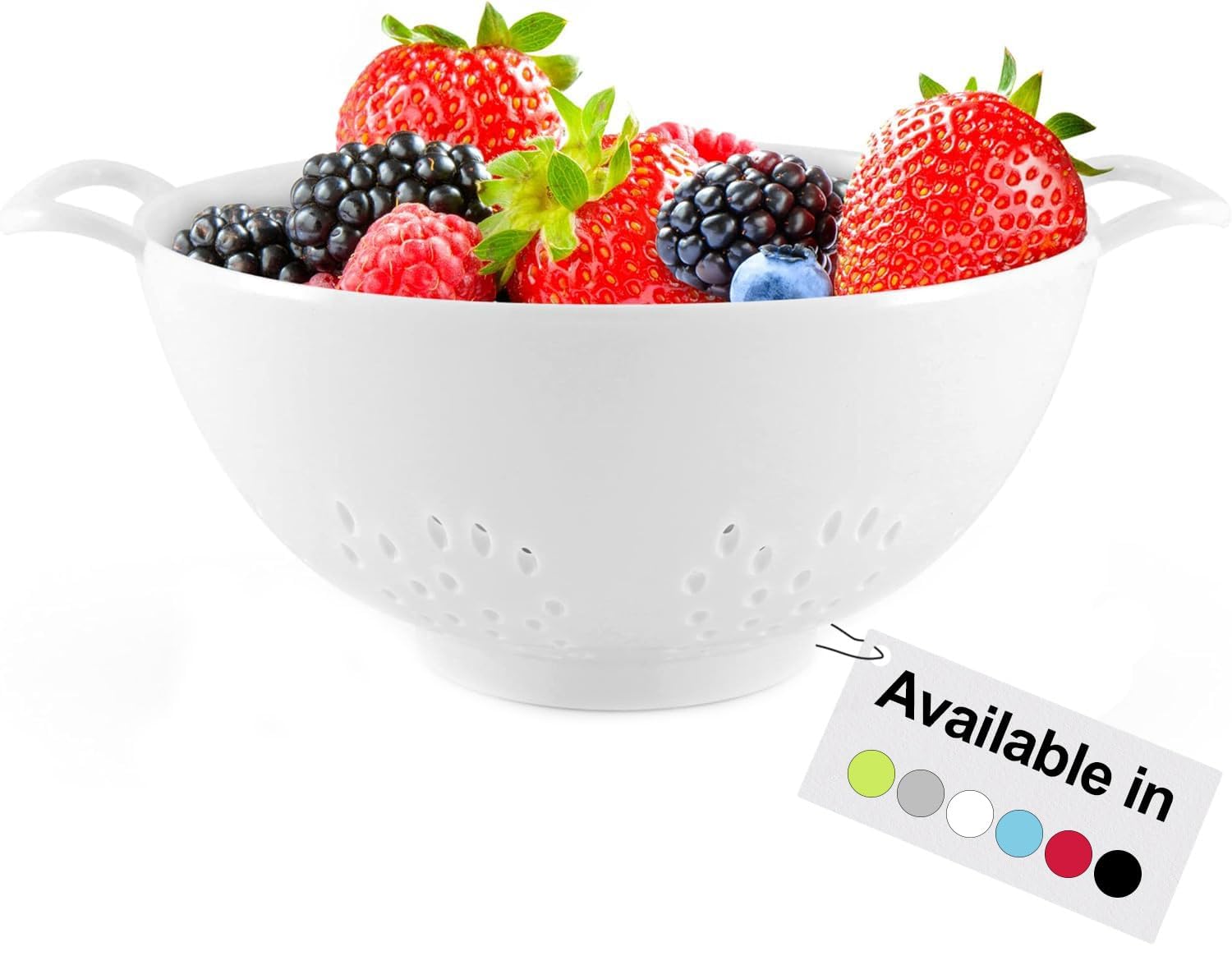 Meadow Lane 6-inch Small Colander, BPA-Free Plastic, Smooth White, Dishwasher Safe, 3-Cup Capacity, Double Handles
