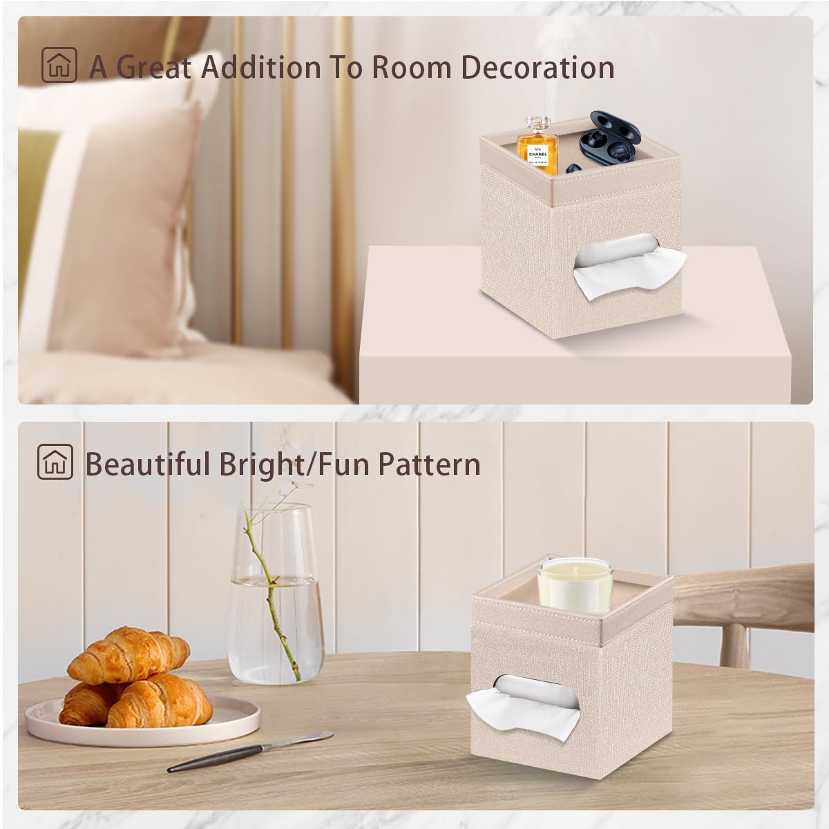 Square Tissue Box Cover With Storage Tray,Pu Leather Tissue Cube Box Holder, Decorative Tissue Holders, Modern Tissues Case Napk