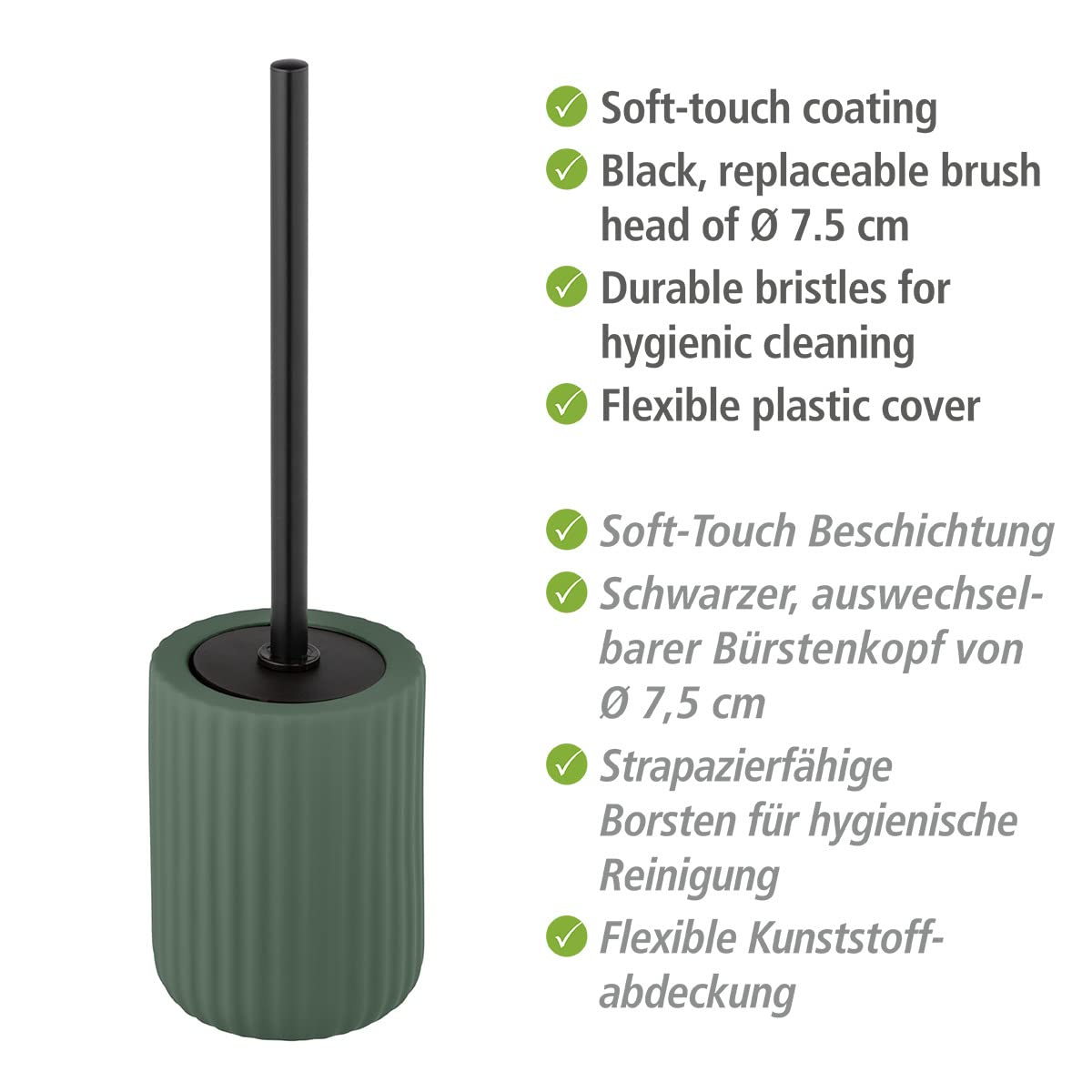 WENKO Belluno green ceramic Toilet Brush Holder  11 5 x 42 x 11 5 cm