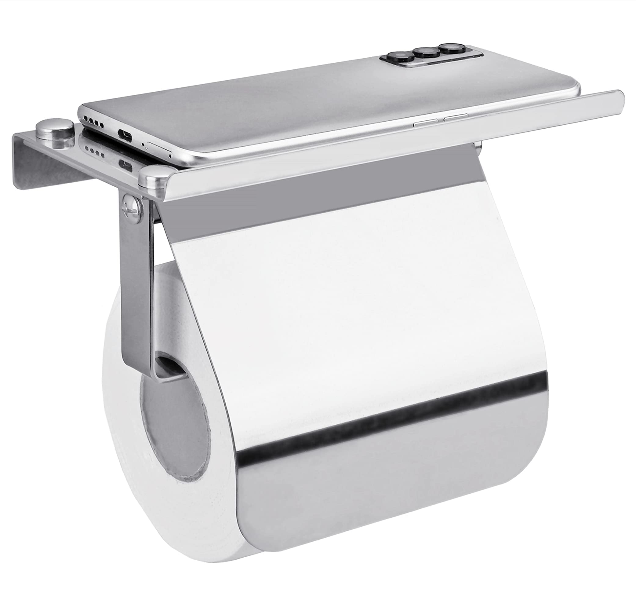 Yeavs Toilet Paper Holder With Phone Shelf And Waterproof Cover, Sus 304 Stainless Steel Tissue Roll Storage Rack (Polished Chro