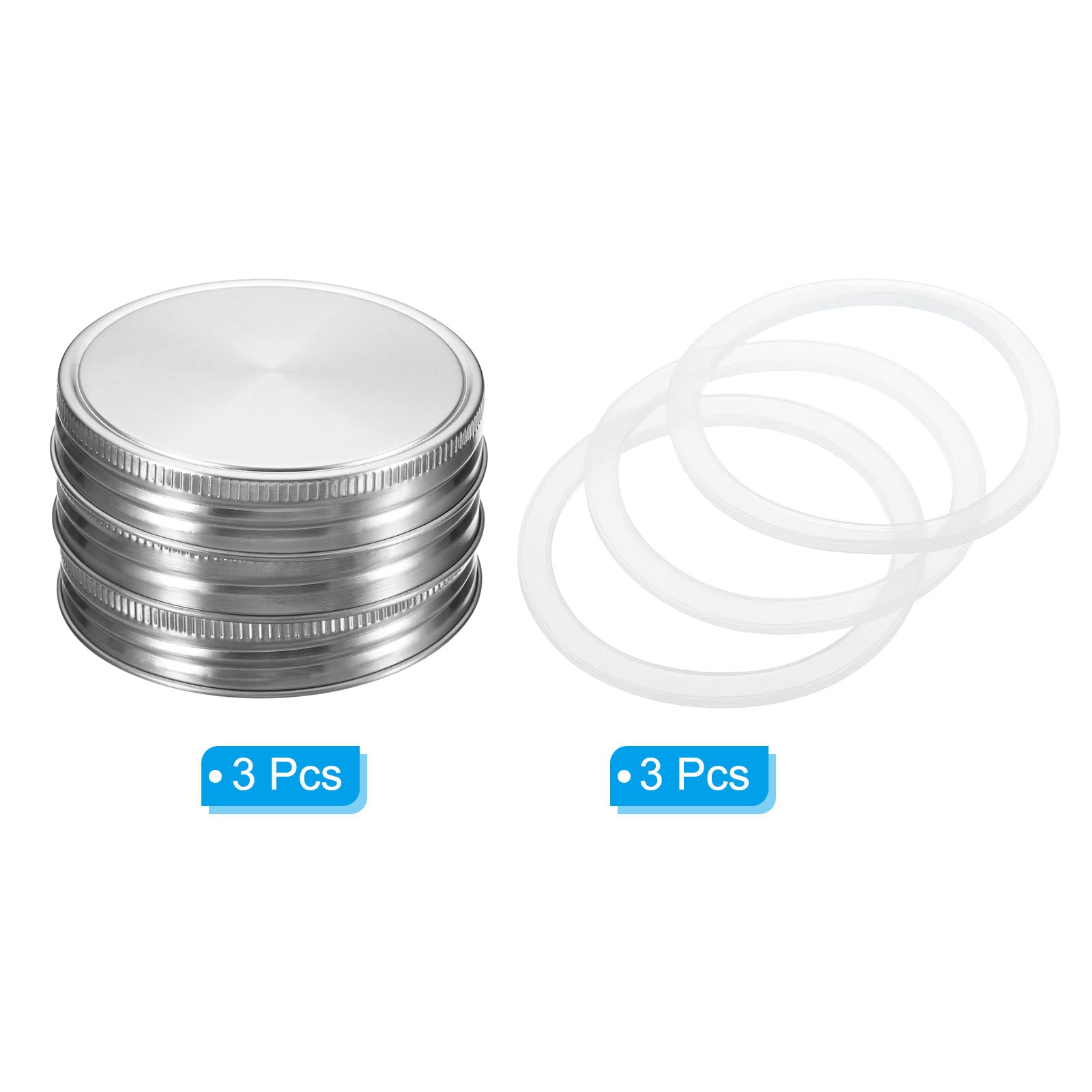 Patikil 86Mm Wide Mouth Stainless Steel Mason Jar Lids, 1Set/3 Pack Canning Jars Caps With Silicone Sealing Ring For Kitchen Sto
