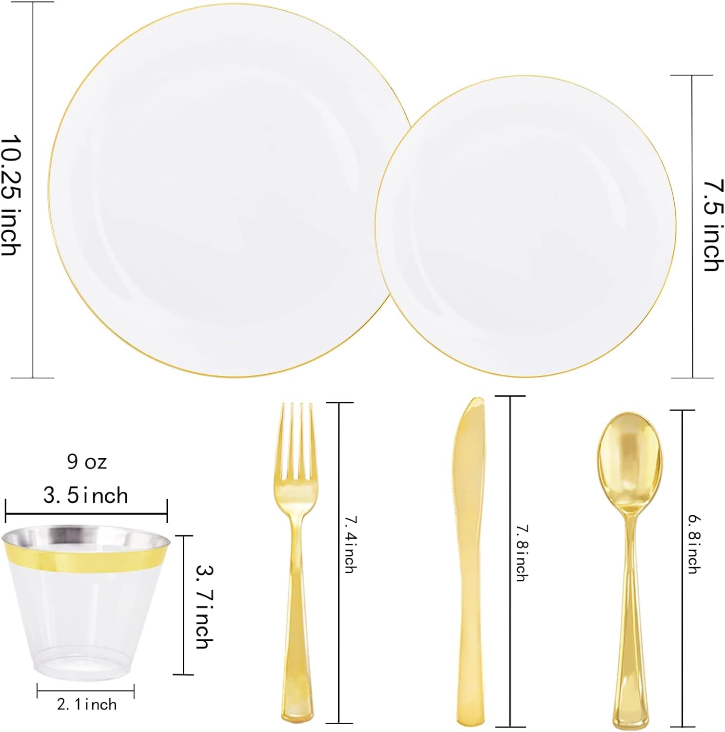 Rubtlamp 140Pcs Thanksgiving Gold Plastic Plates, White Plates with Gold Rim, Disposable Thanksgiving Dinnerware Include 20Dinne